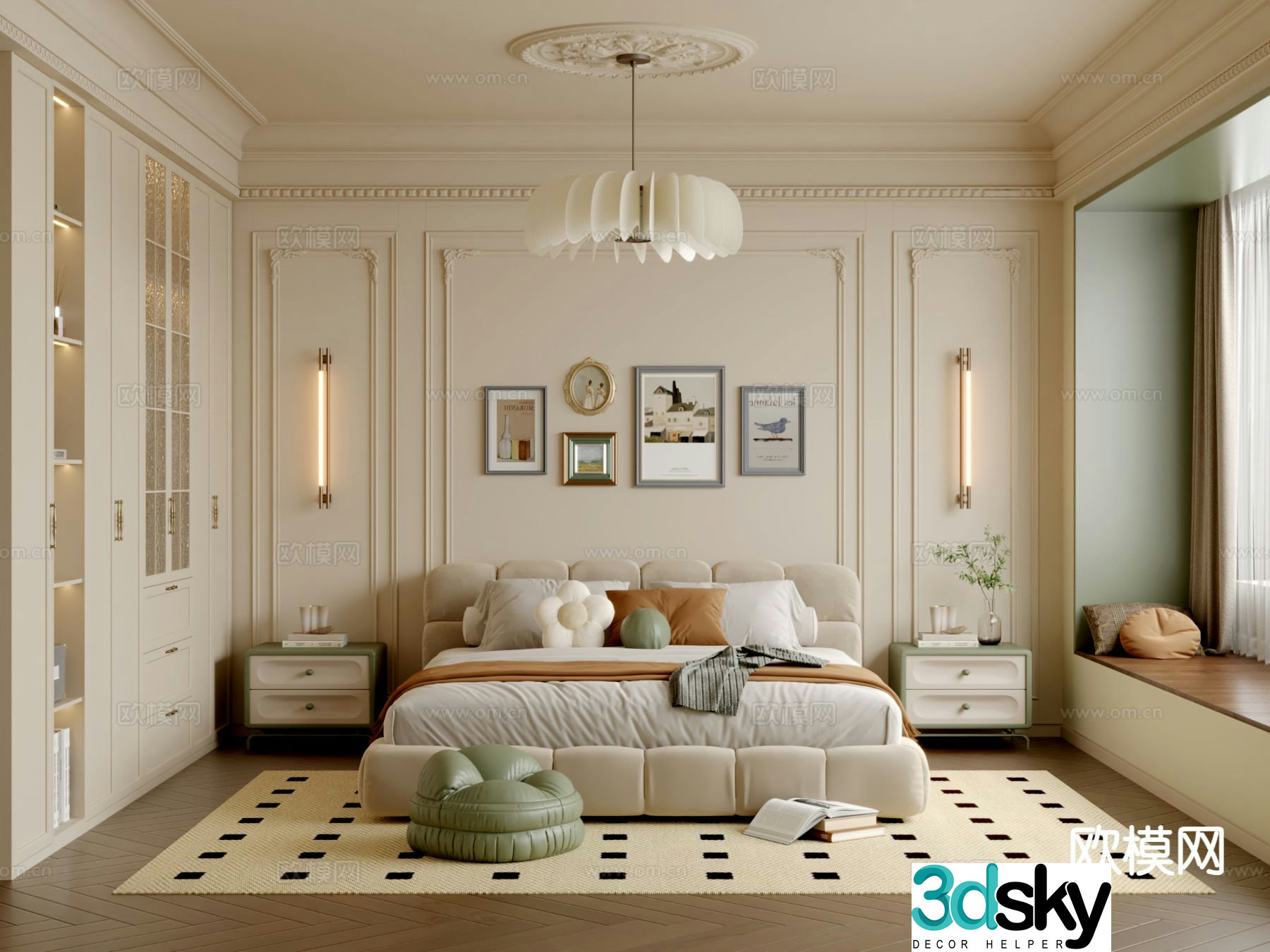Cream style bedroom master bedroom 3d model