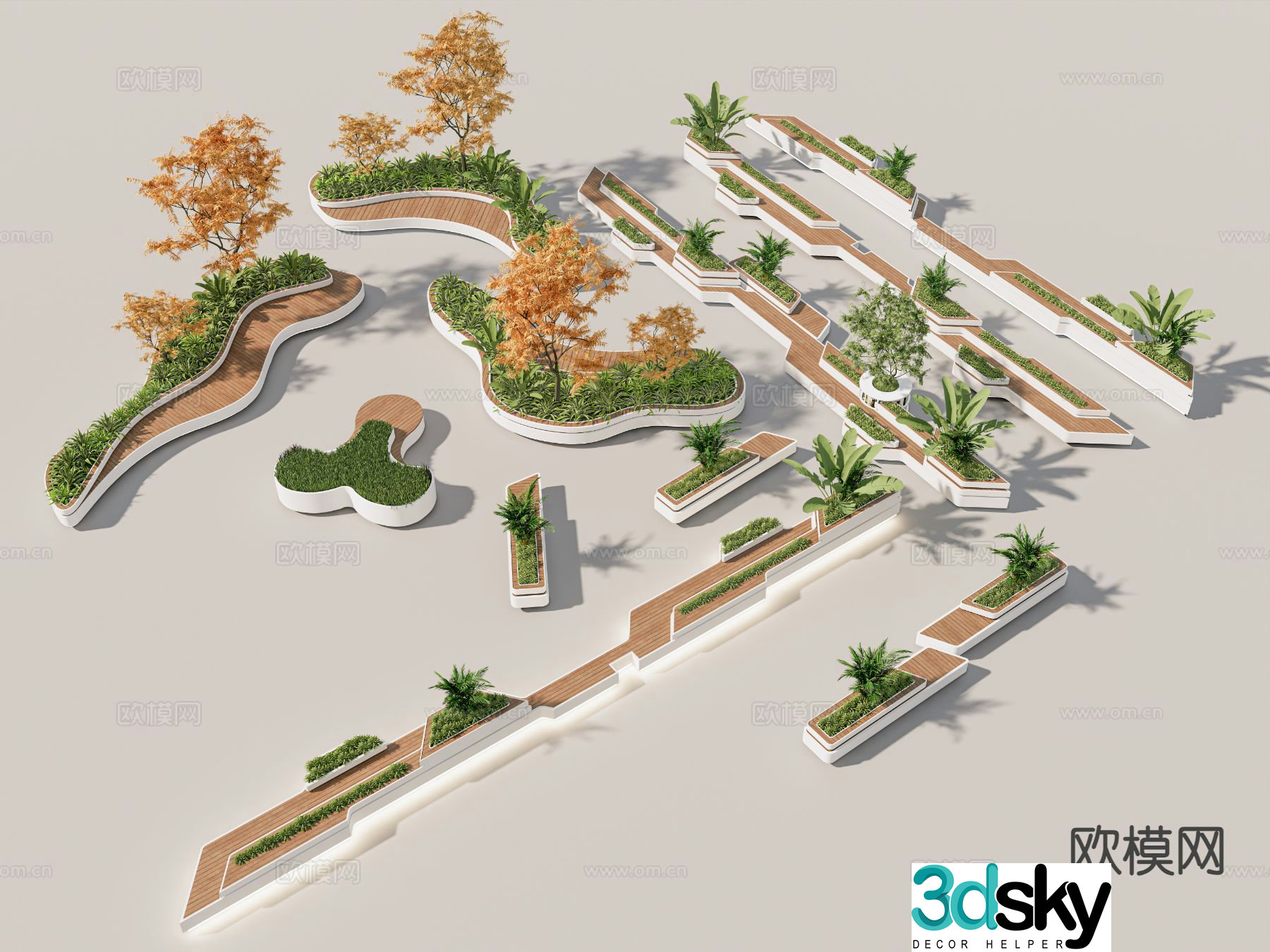 Modern outdoor chair tree pool chair landscape seat strip chair 3D model