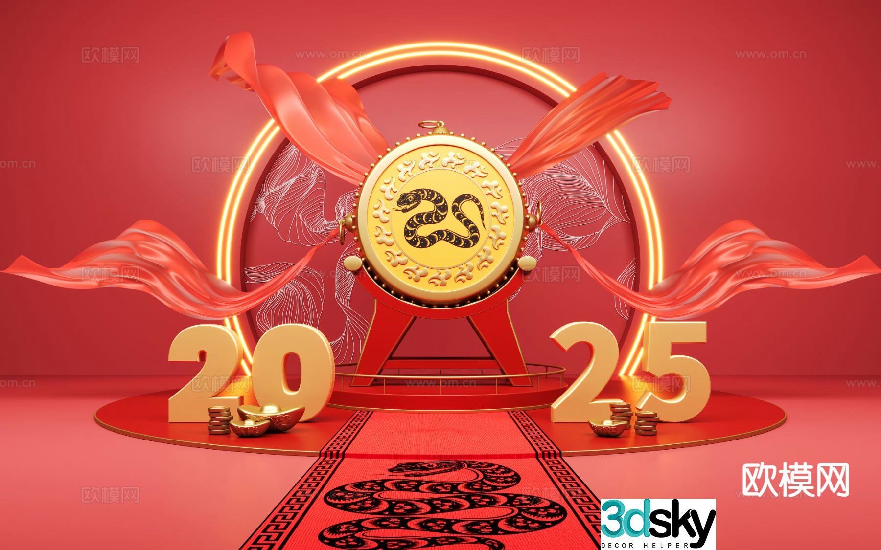 National trend of the Year of the Snake drum element Year of the Snake festival display 3D model