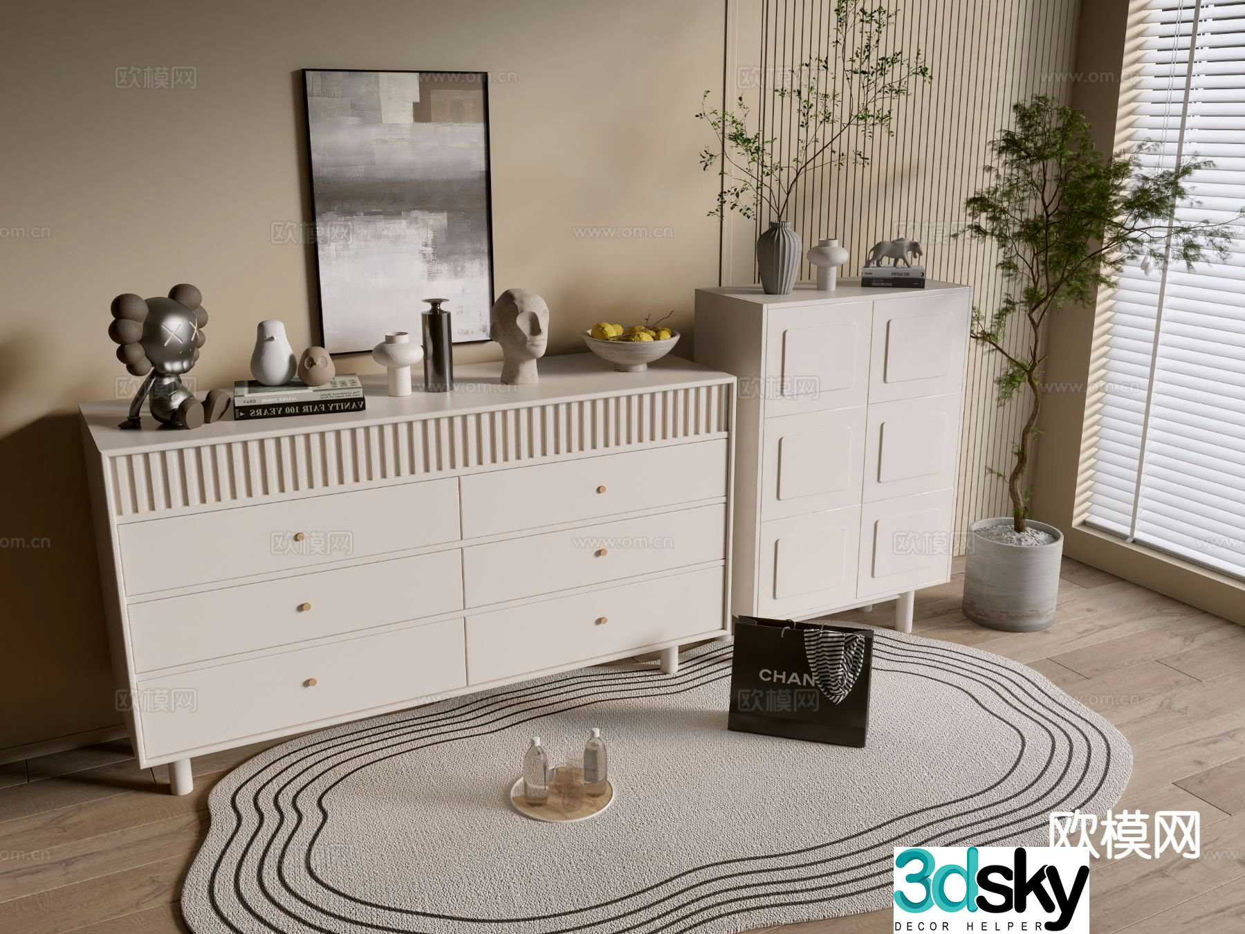 Cream style cabinet drawer cabinet entrance cabinet 3D model