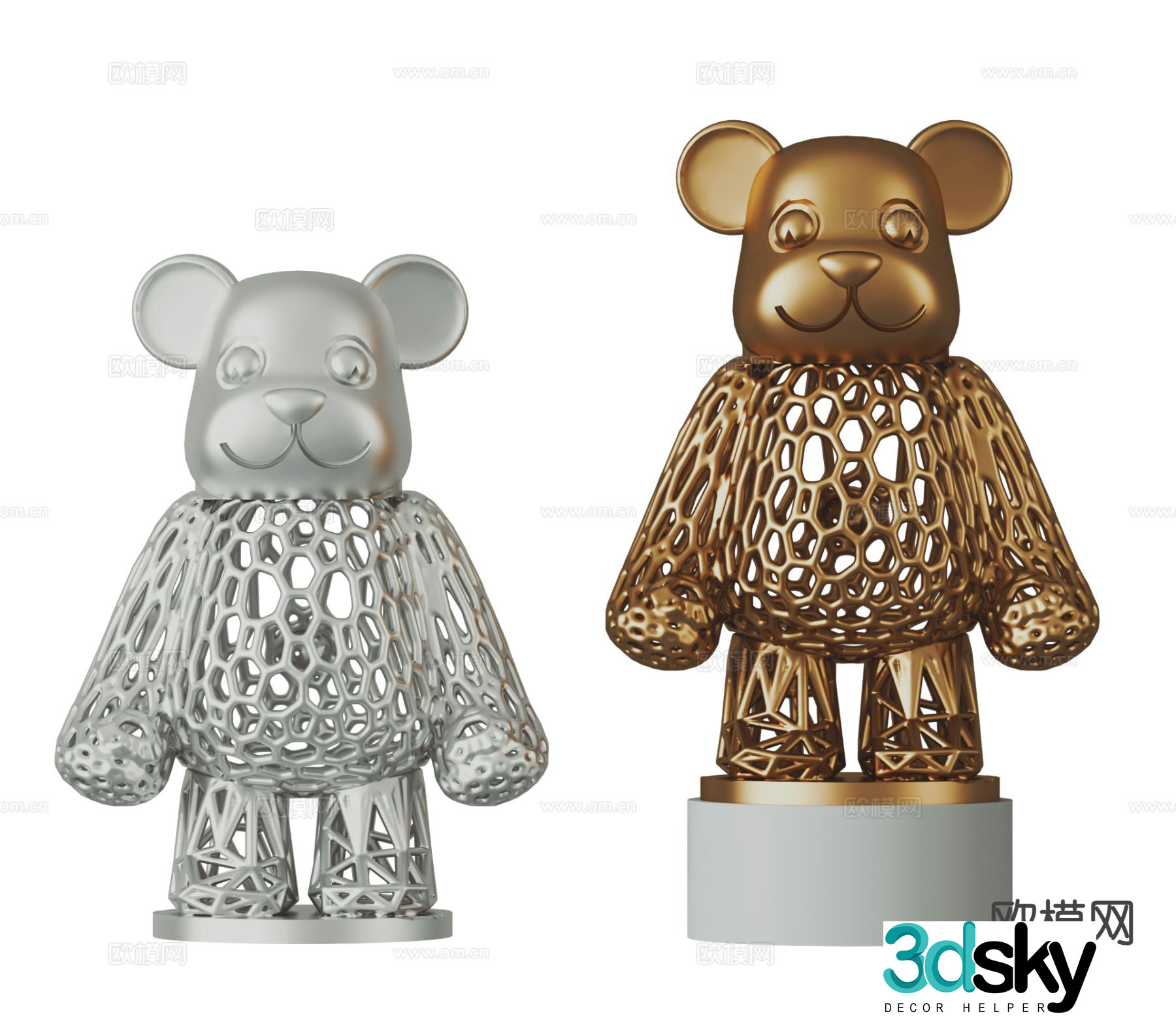 Violent bear sculpture trendy toy building block bear bear doll 3d model