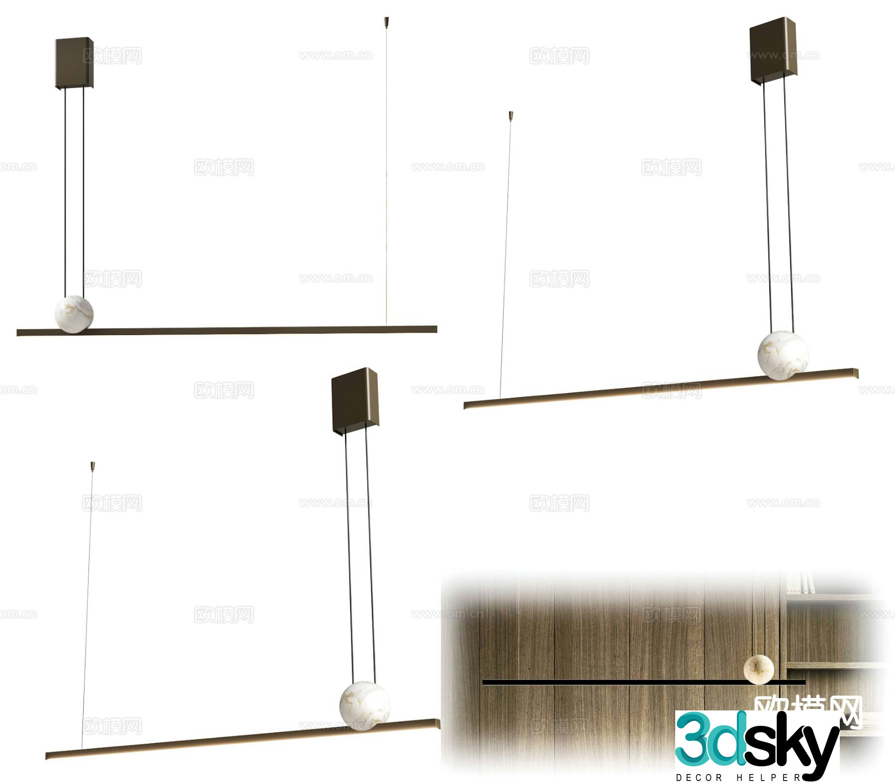 Modern minimalist chandelier long chandelier 3d model