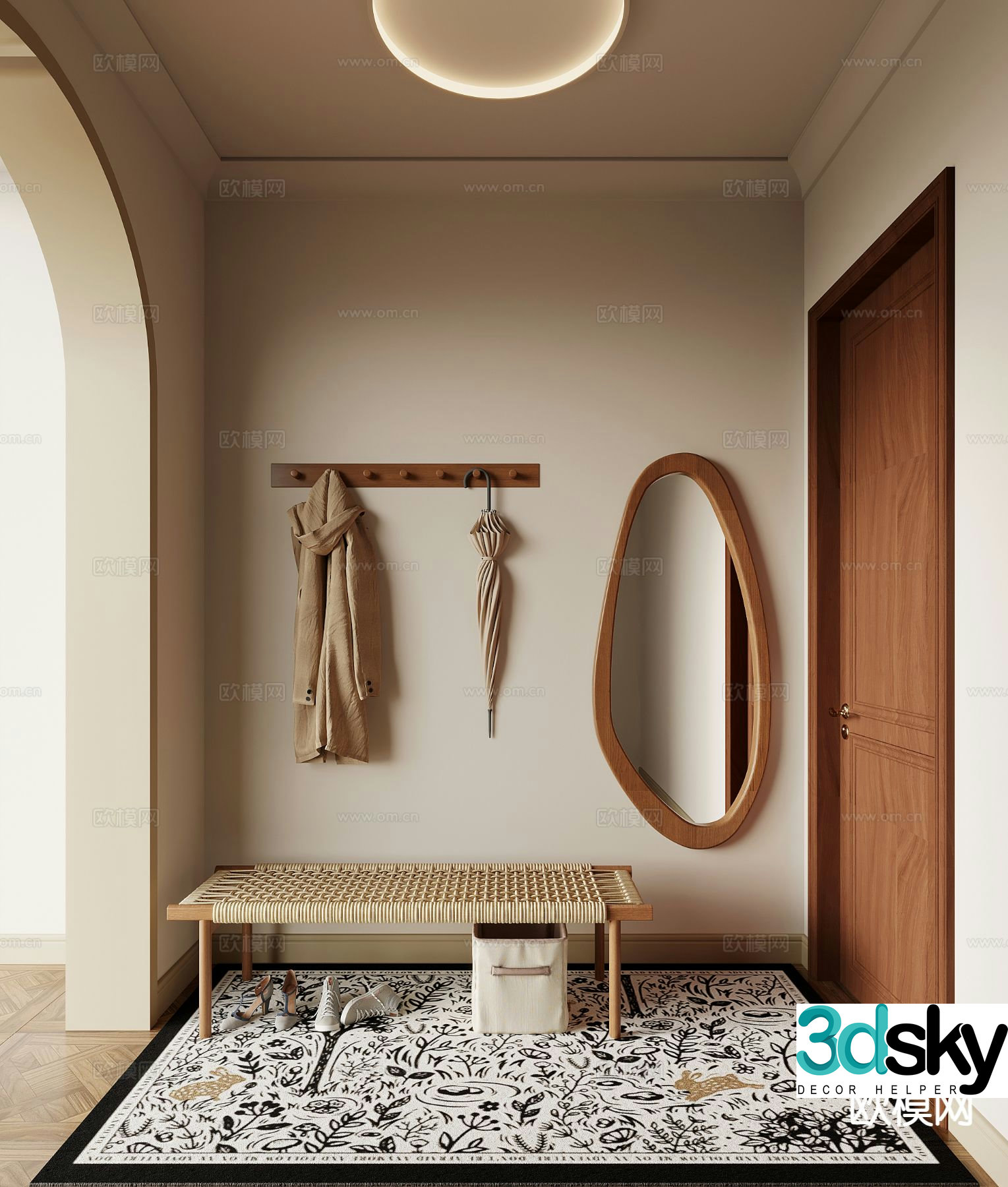 Medieval style entrance hall decorative hallway 3D model