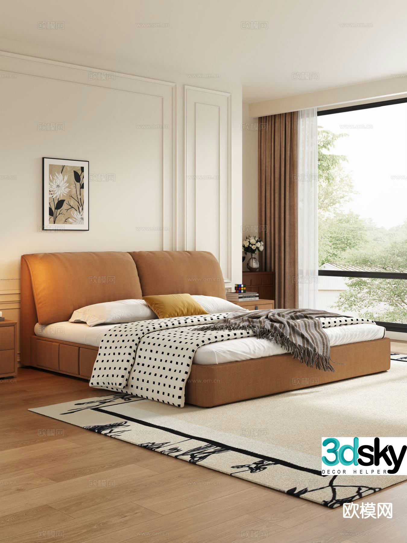 Modern double bed 3d model
