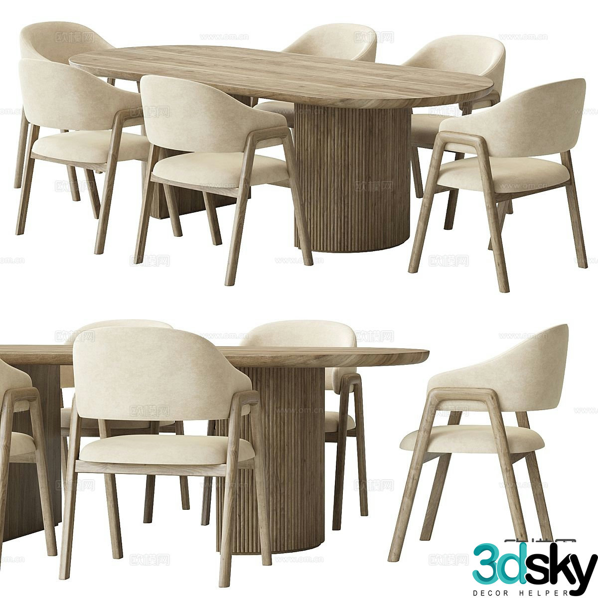 Wabi-sabi dining table and chairs 3d model