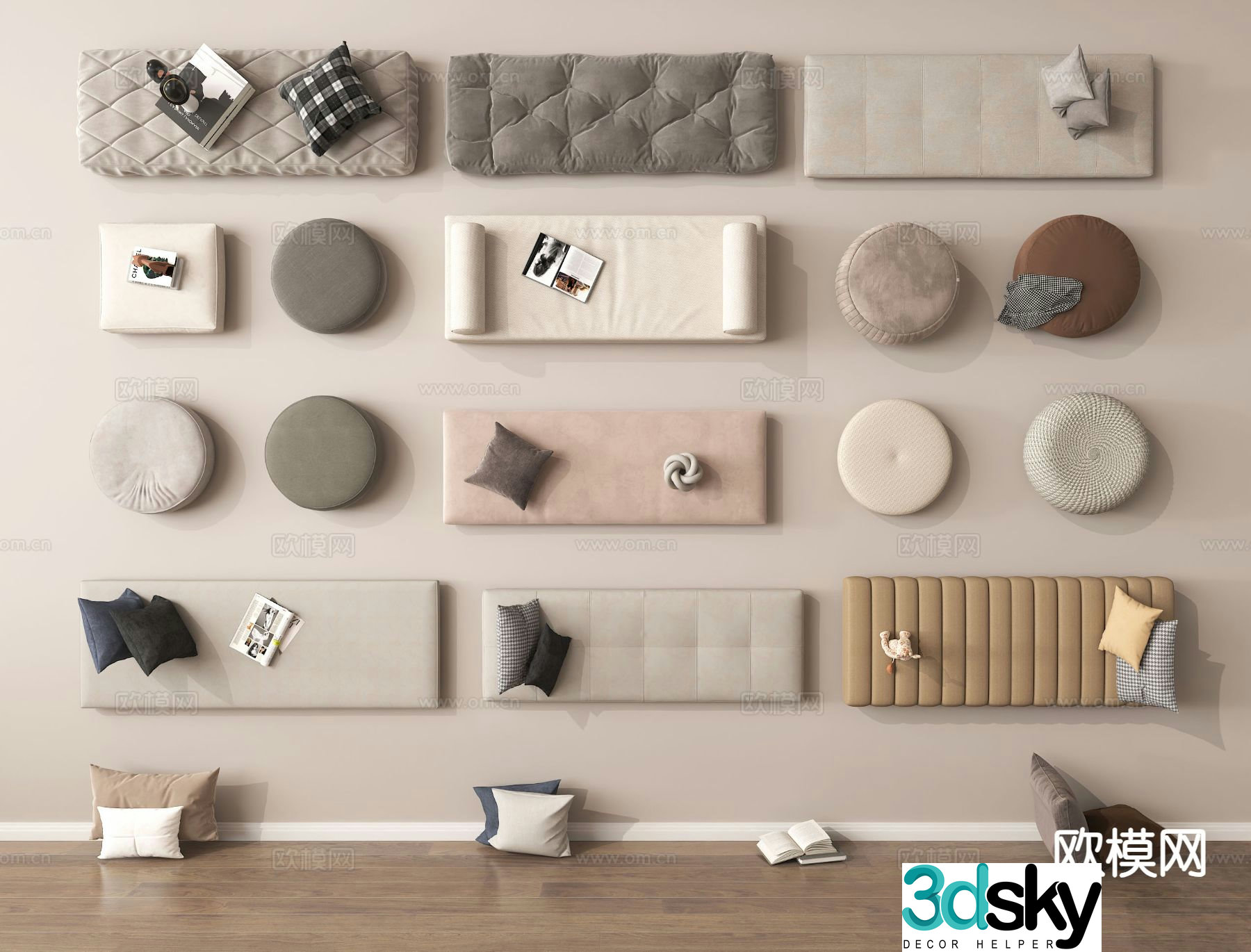 Mat bay window mat tatami cushion 3d model