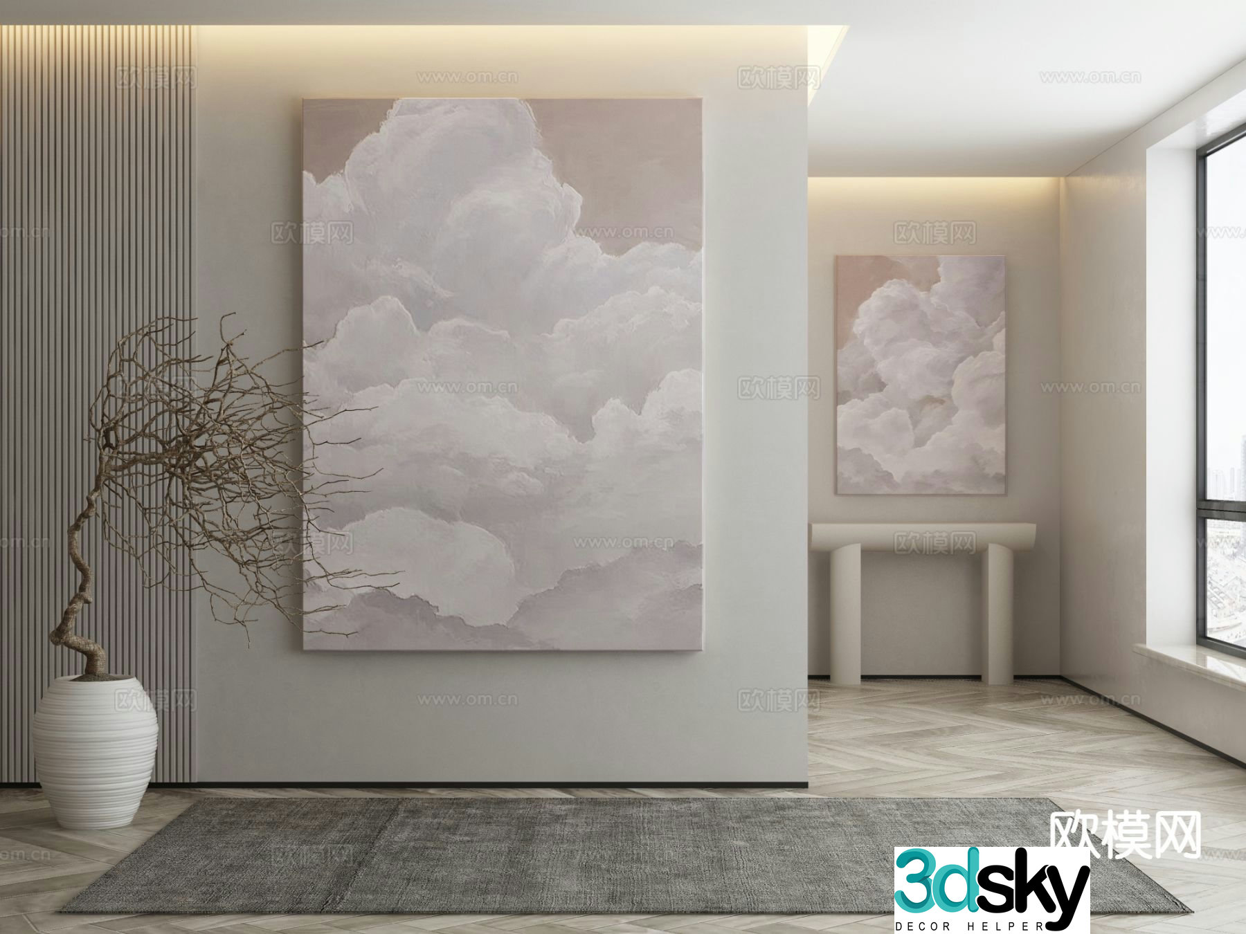 Modern decorative painting cloud hanging painting oil painting 3d model