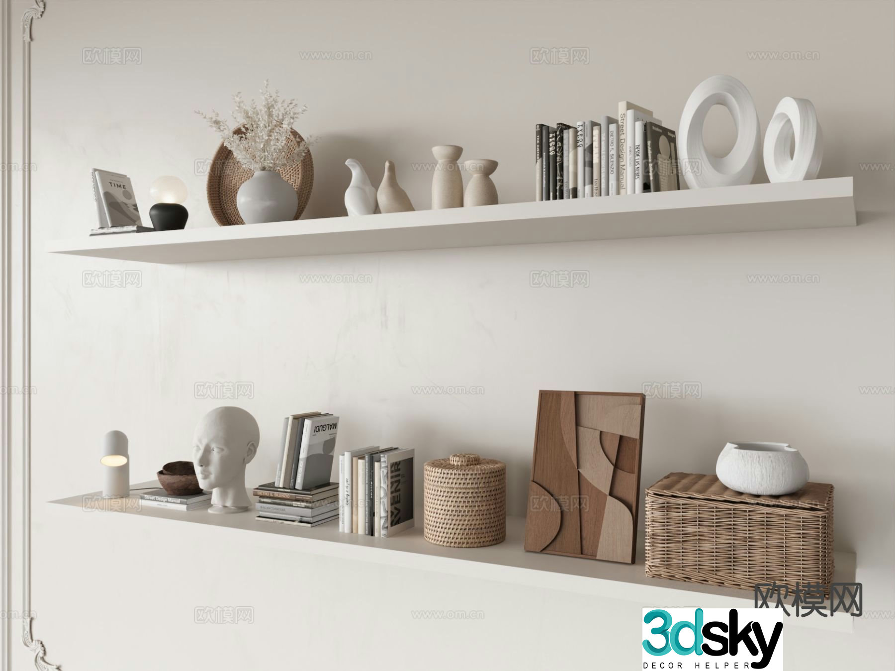 Modern decorations ornaments books sculptures hanging paintings 3D model