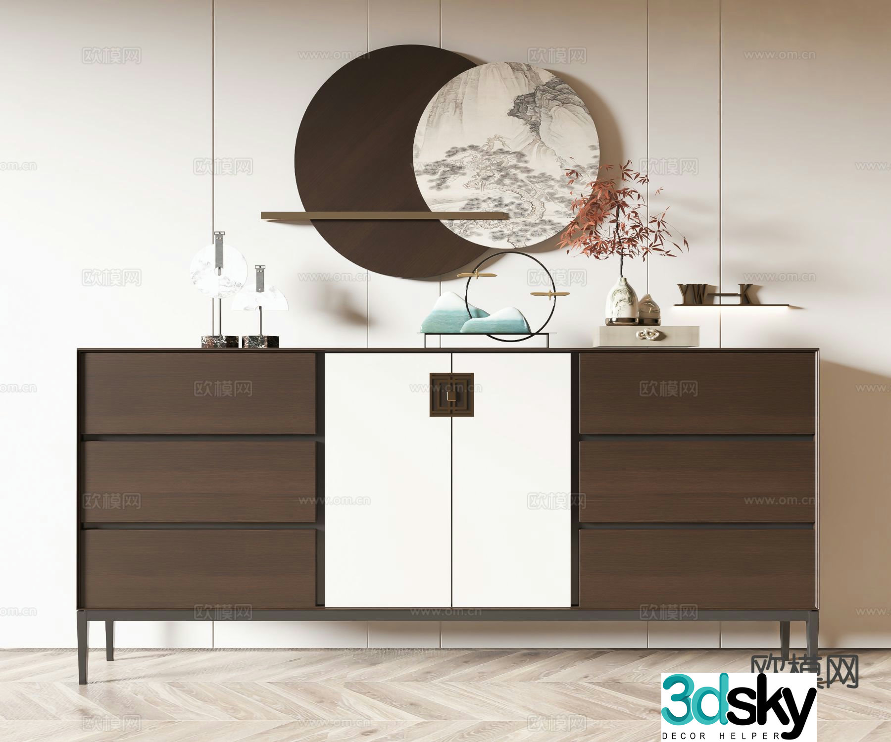 New Chinese style side cabinet entrance cabinet 3D model