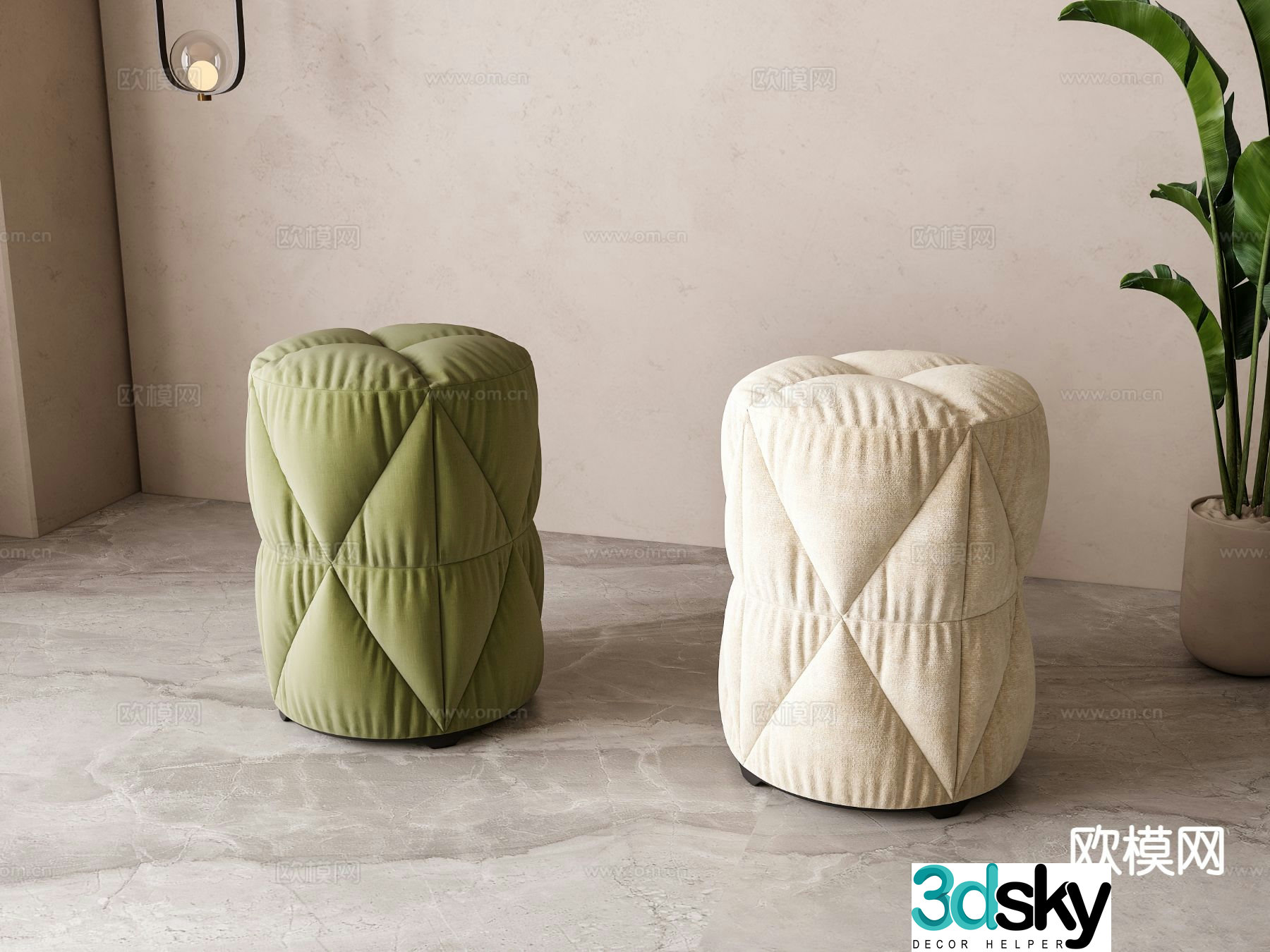 Simple European stool round stool 3d model