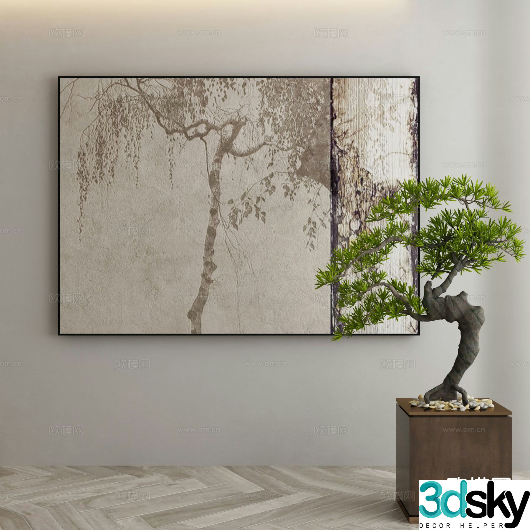 Wabi-sabi decorative painting tree shadow hanging painting 3d model