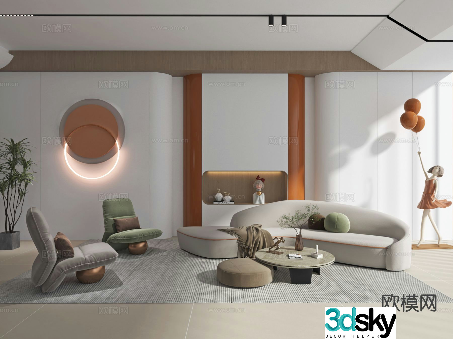 Cream style sofa coffee table modular sofa 3d model