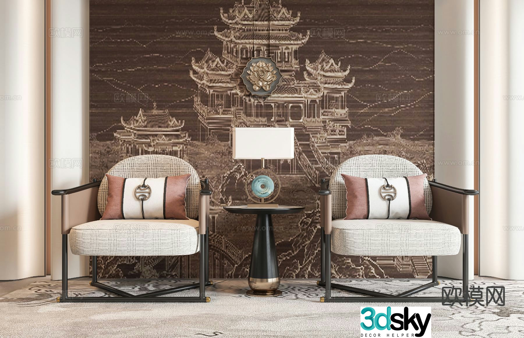 New Chinese style leisure chair armchair 3d model