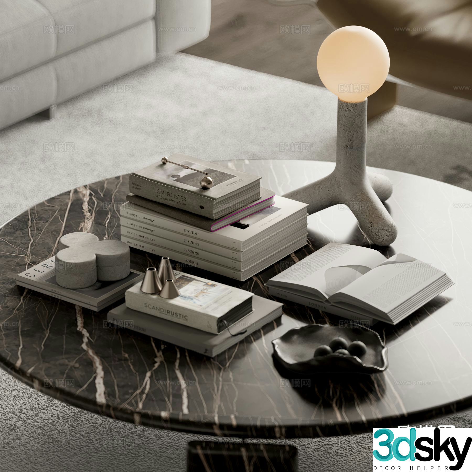 Modern decorations desktop accessories books desk lamp 3D model