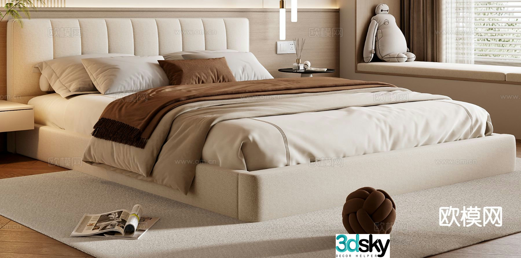 Modern double bed 3d model