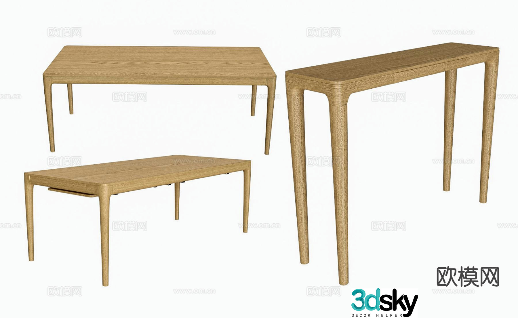 Nordic solid wood dining table 3D model