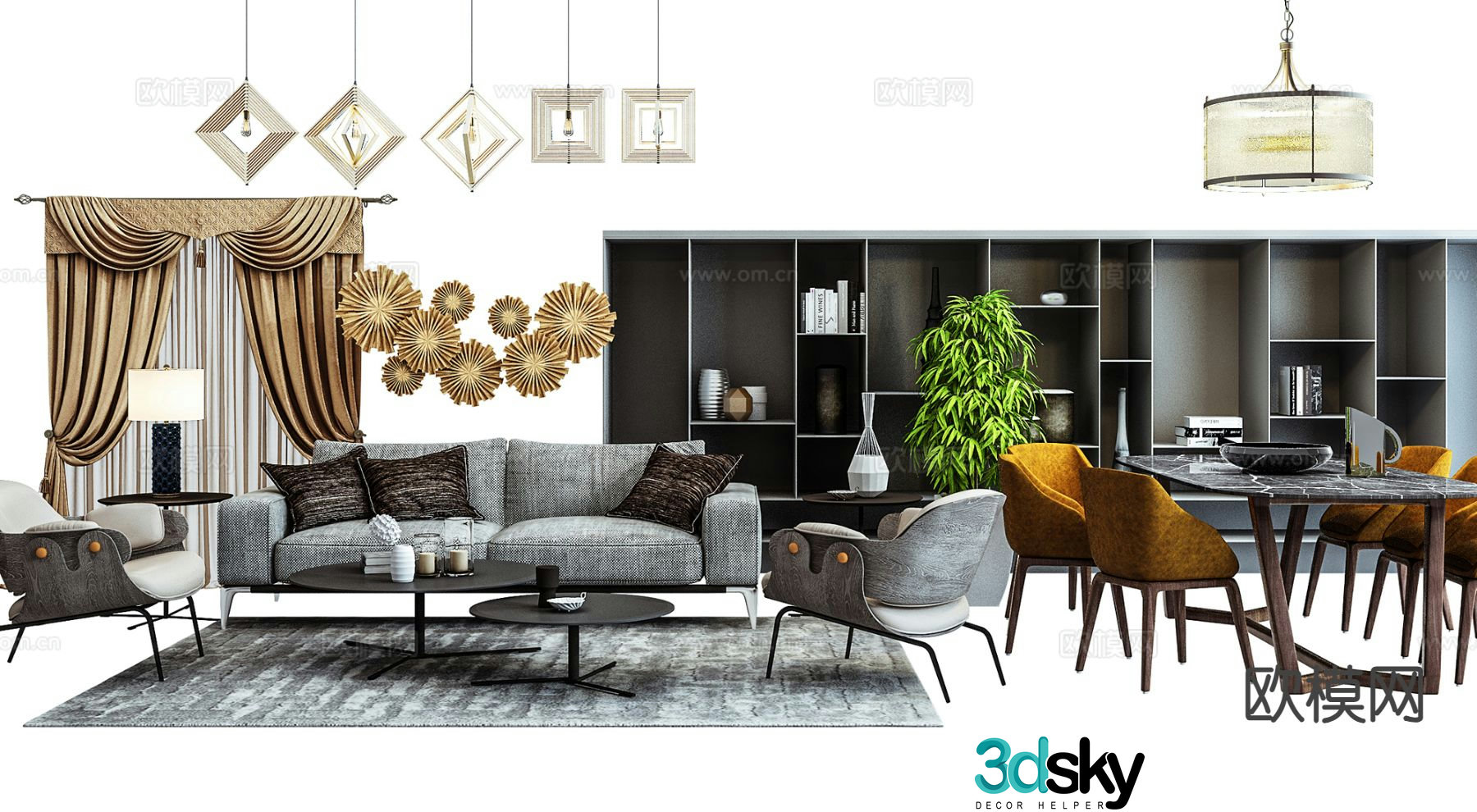 Modern modular sofa dining table and chairs 3d model