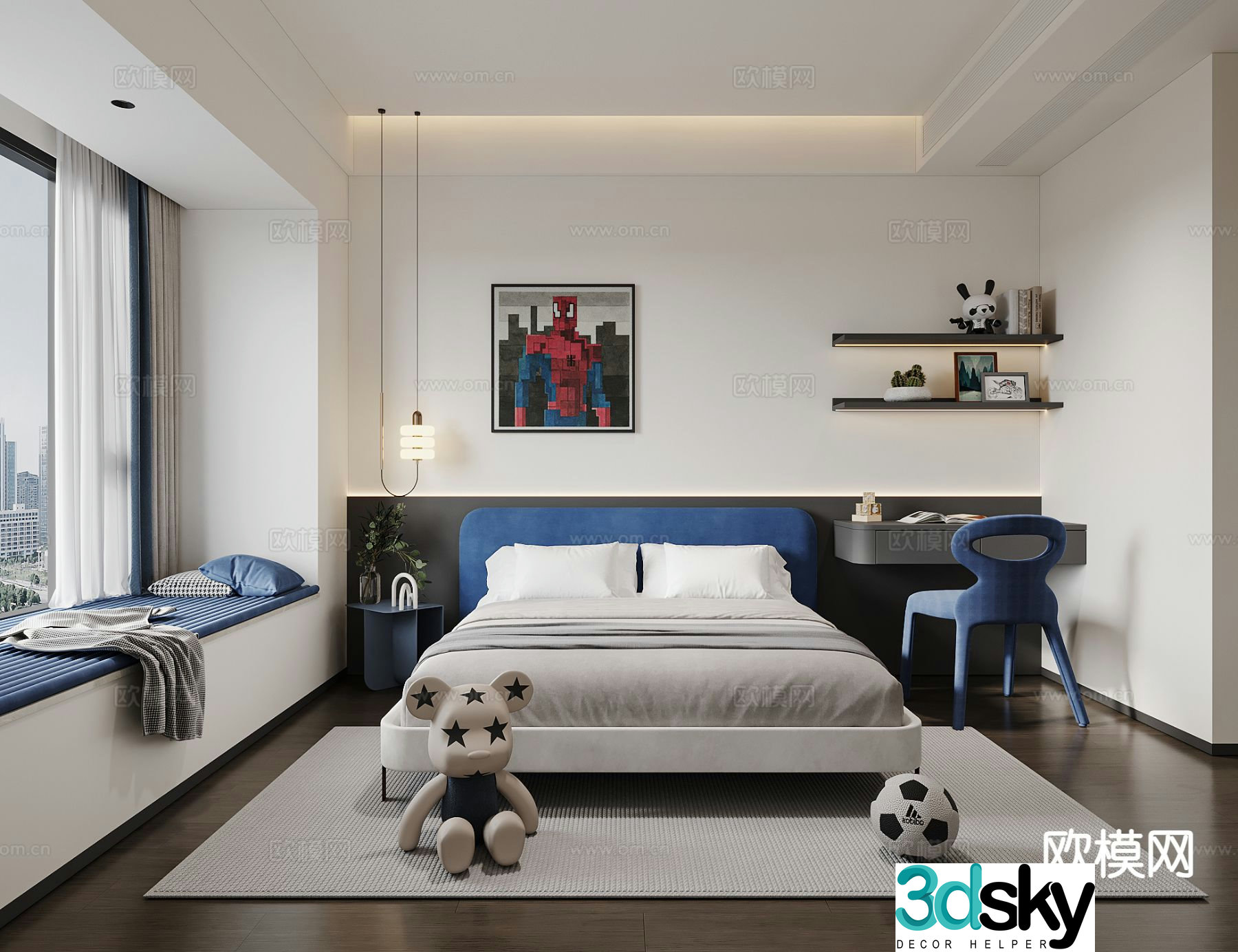 Modern boy’s room second bedroom bedroom 3d model