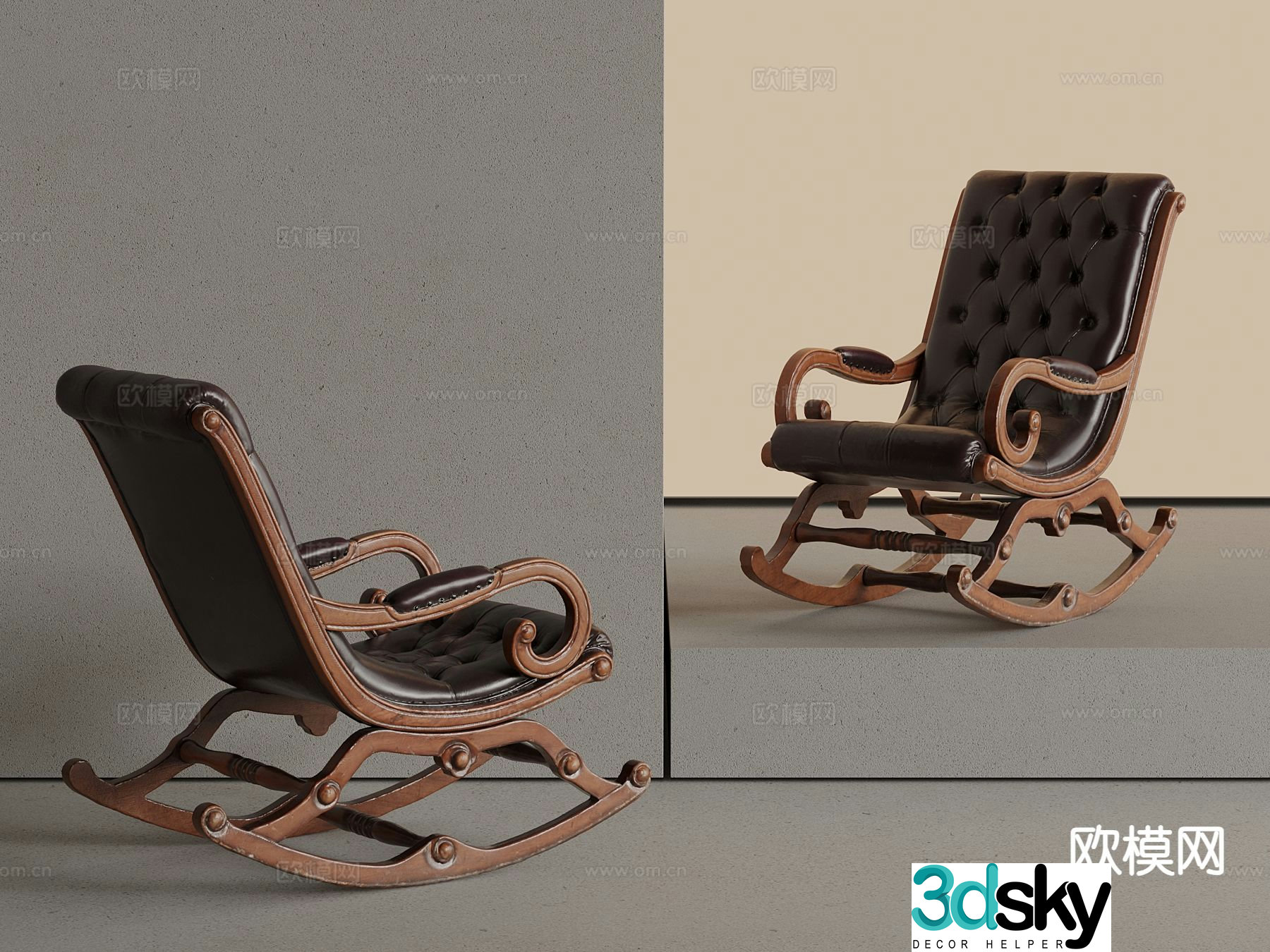French retro lounge chair rocking chair 3d model