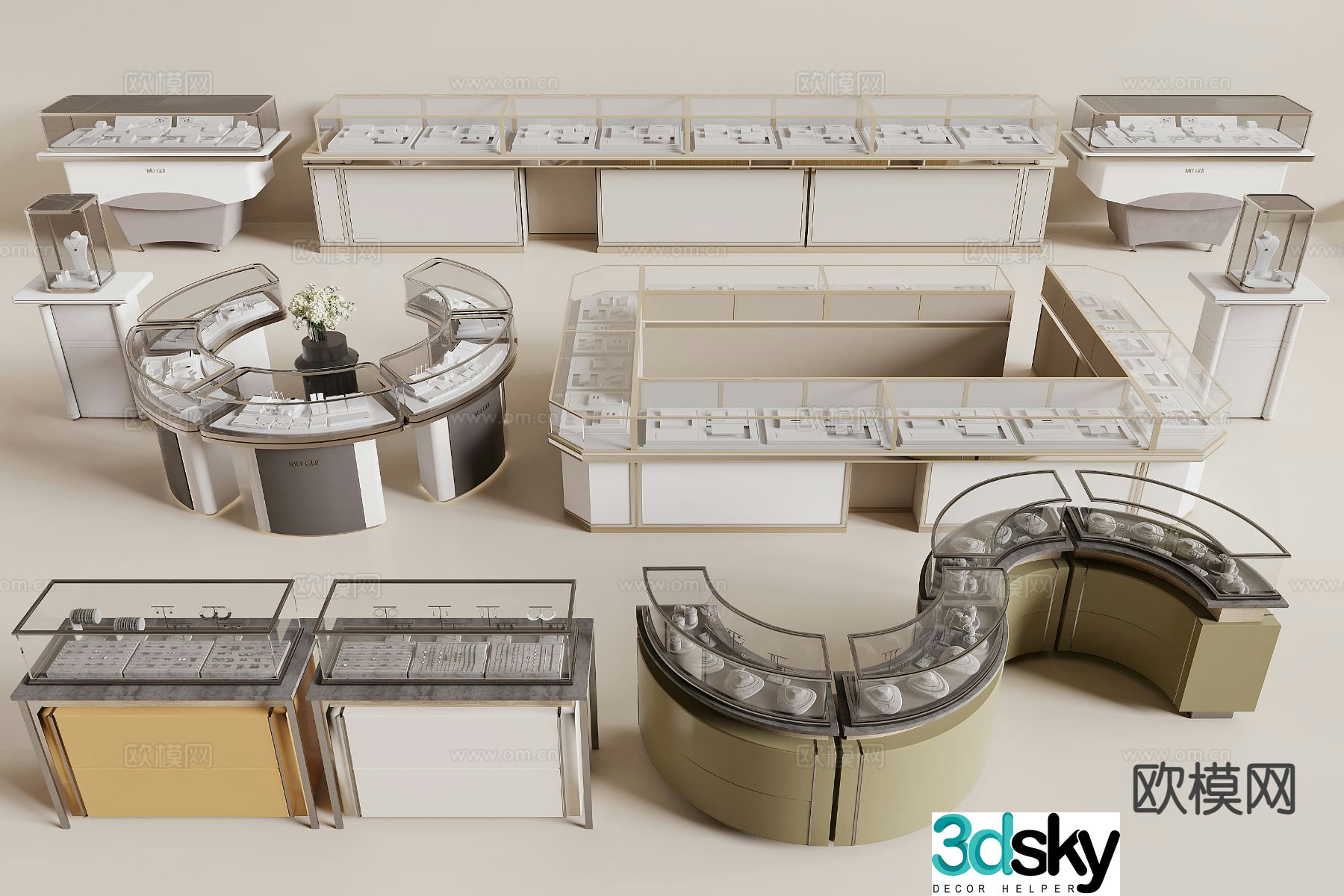 Modern jewelry store display cabinet booth 3d model