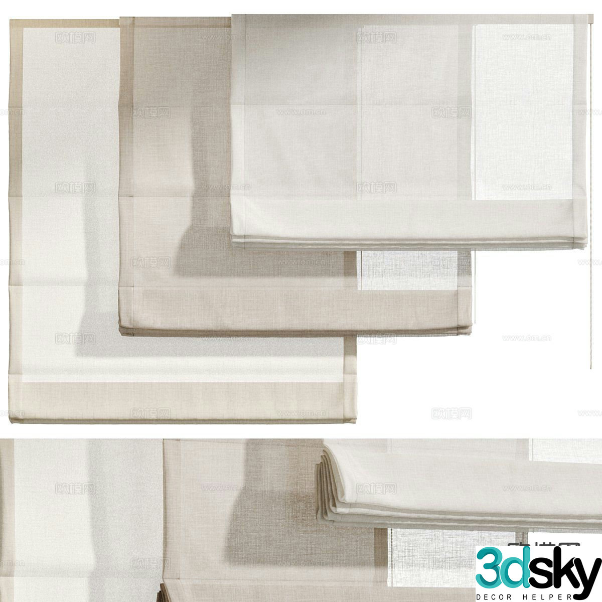 Modern curtains Roman blinds roller blinds blackout blinds 3d model