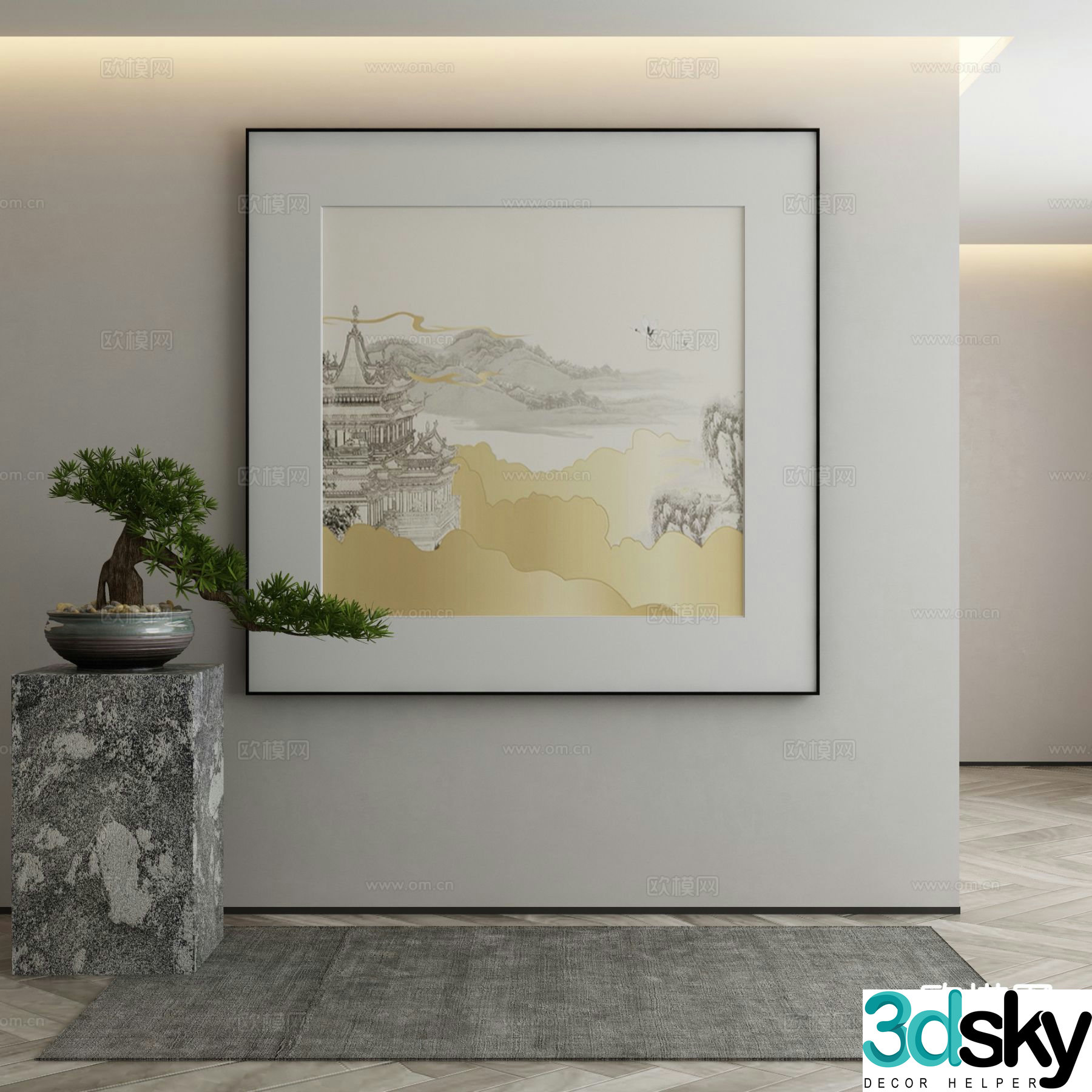 New Chinese style decorative painting architectural painting hanging painting 3D model