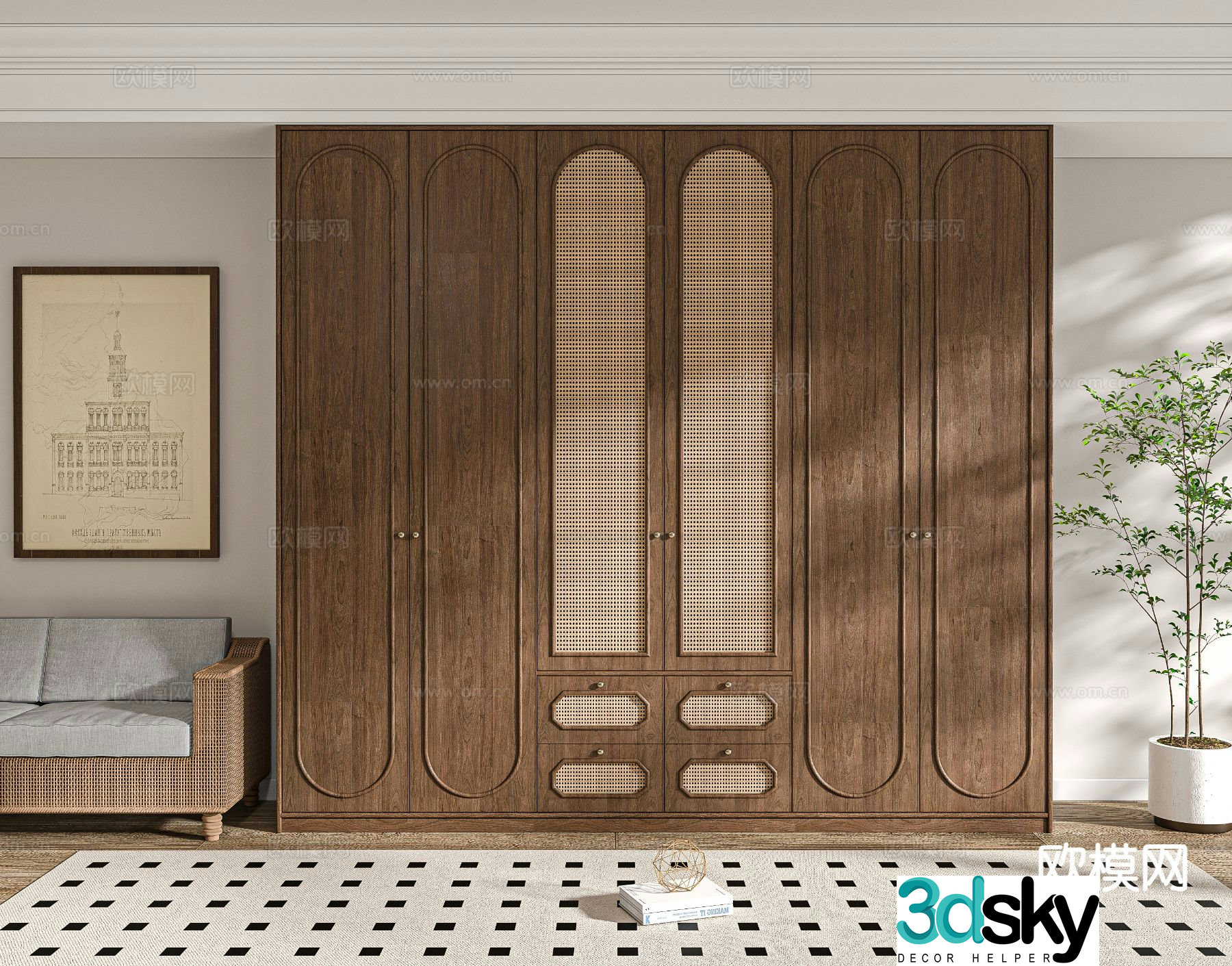 Wabi Sabi Wardrobe Rattan Wardrobe 3D model