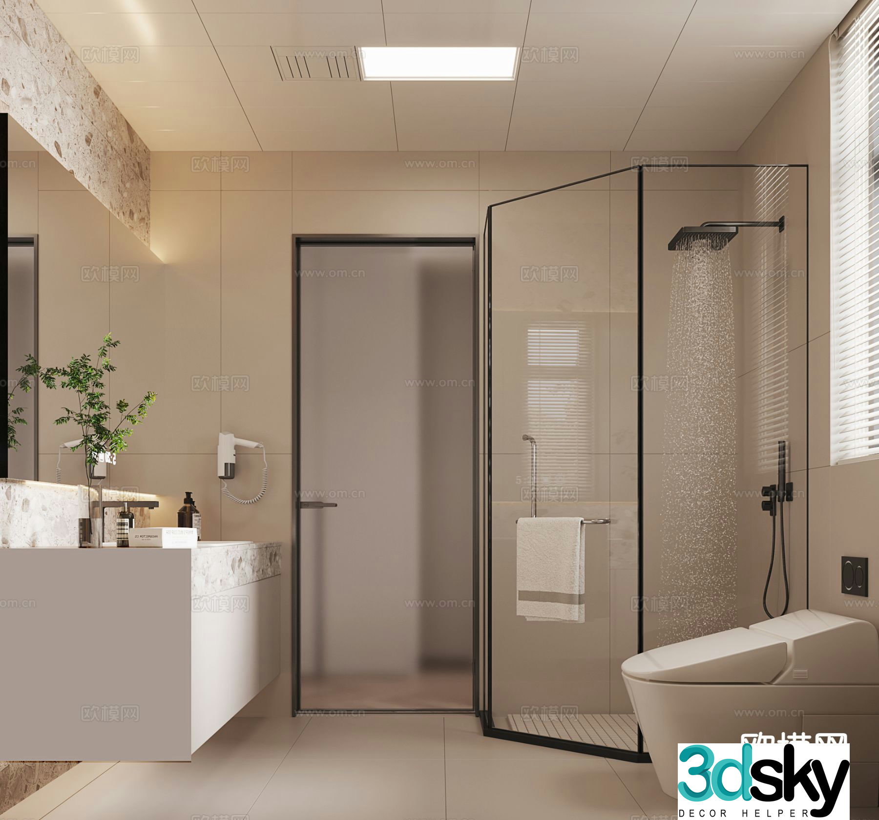 Cream style bathroom bathroom 3d model