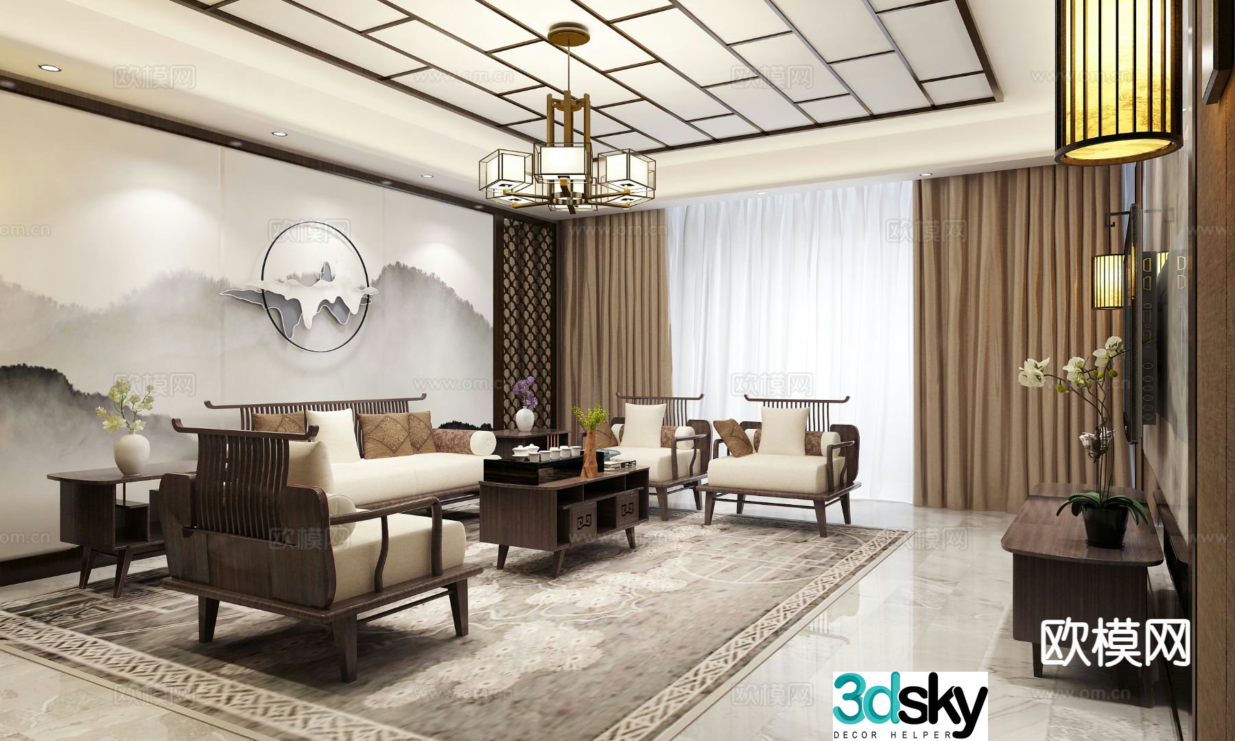 New Chinese style living room 3d model