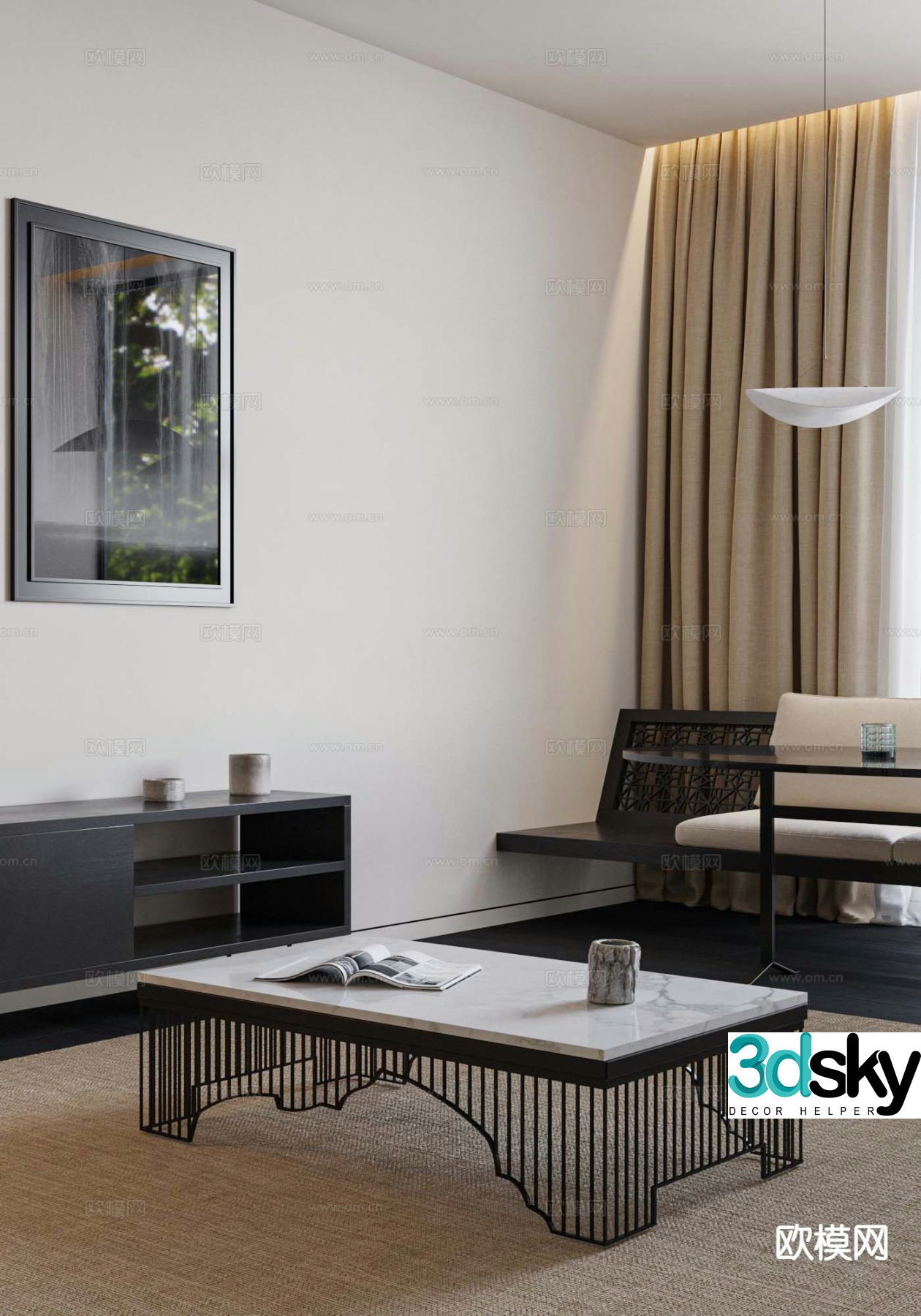 New Chinese style coffee table square coffee table 3d model