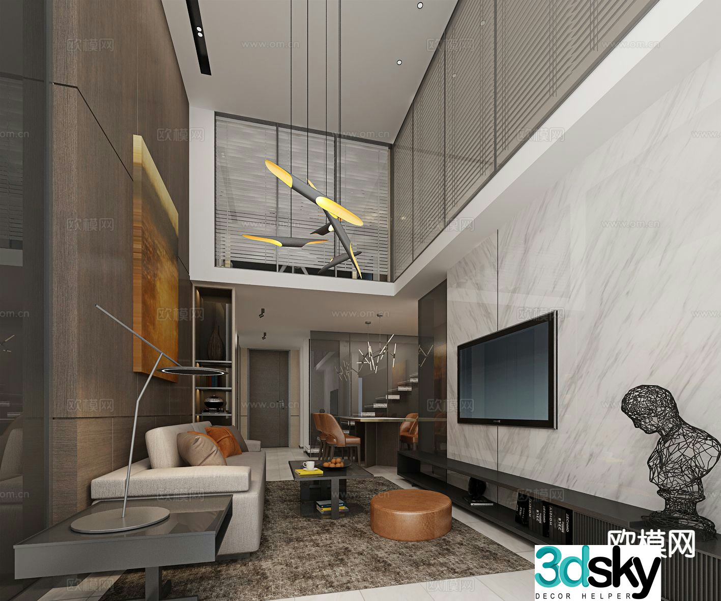 Modern minimalist villa living room 3d model