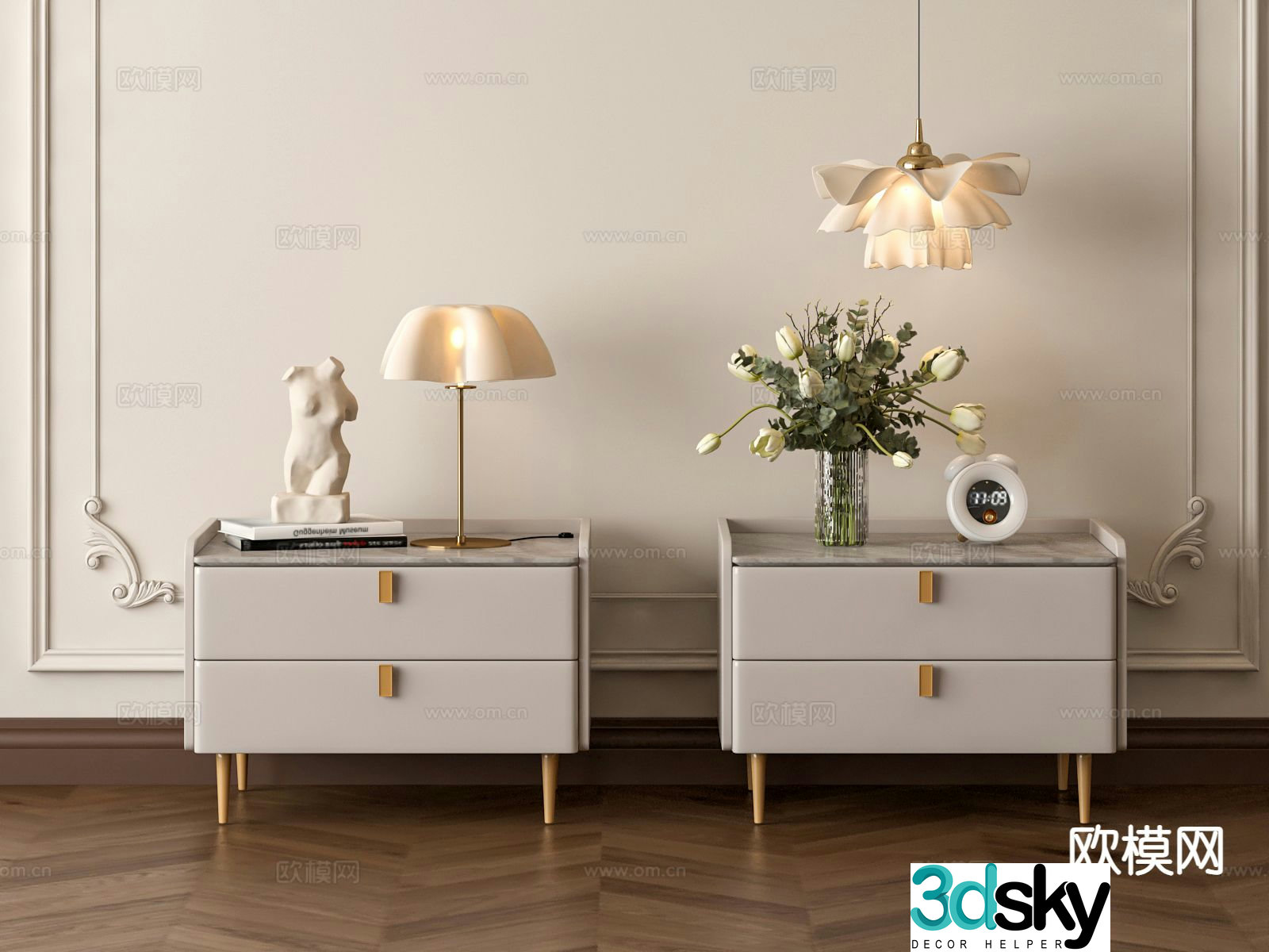 French bedside table 3d model
