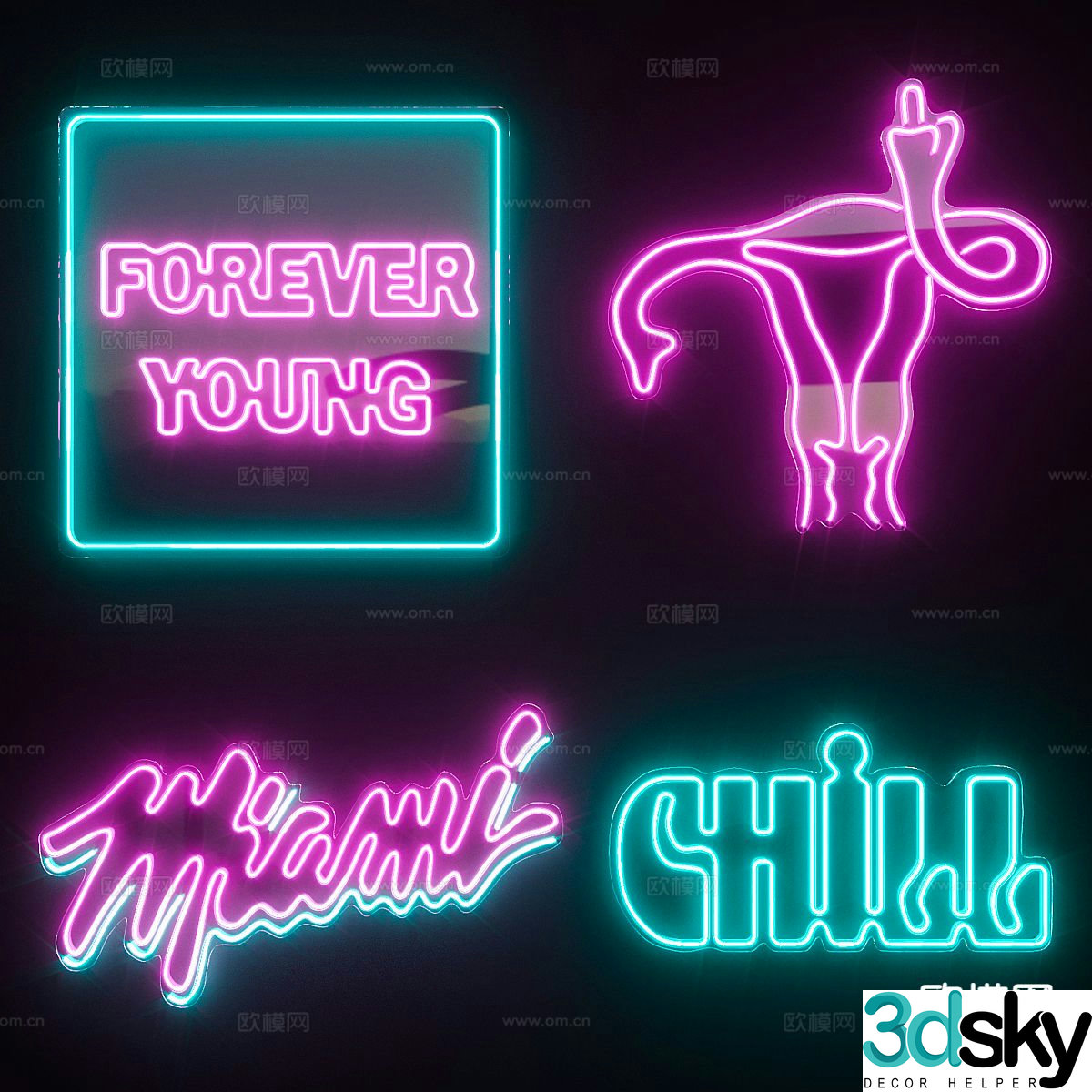 Neon light English advertising light luminous character 3d model