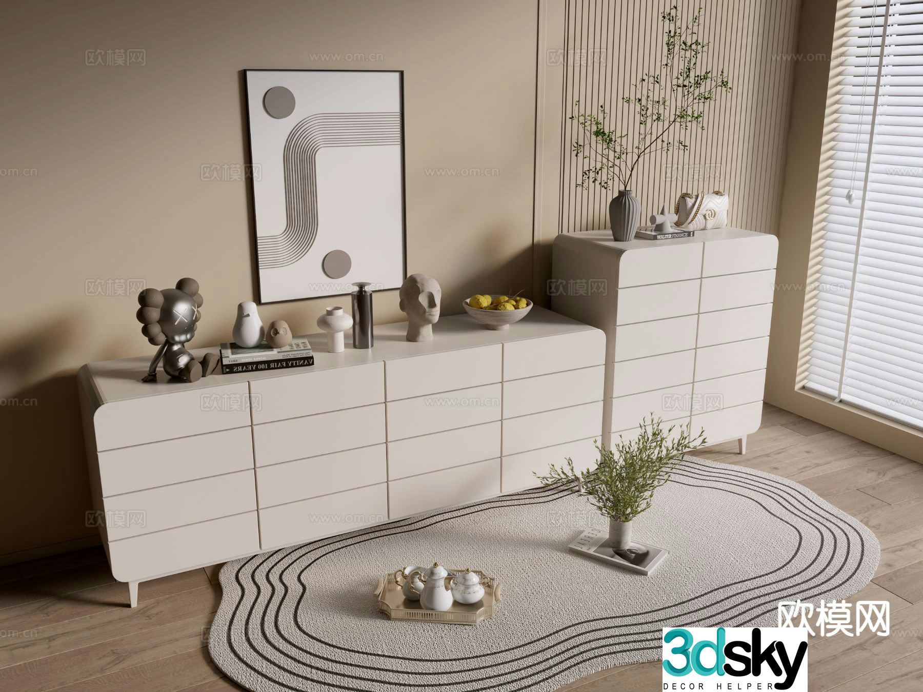 Cream style cabinet drawer cabinet entrance cabinet 3D model