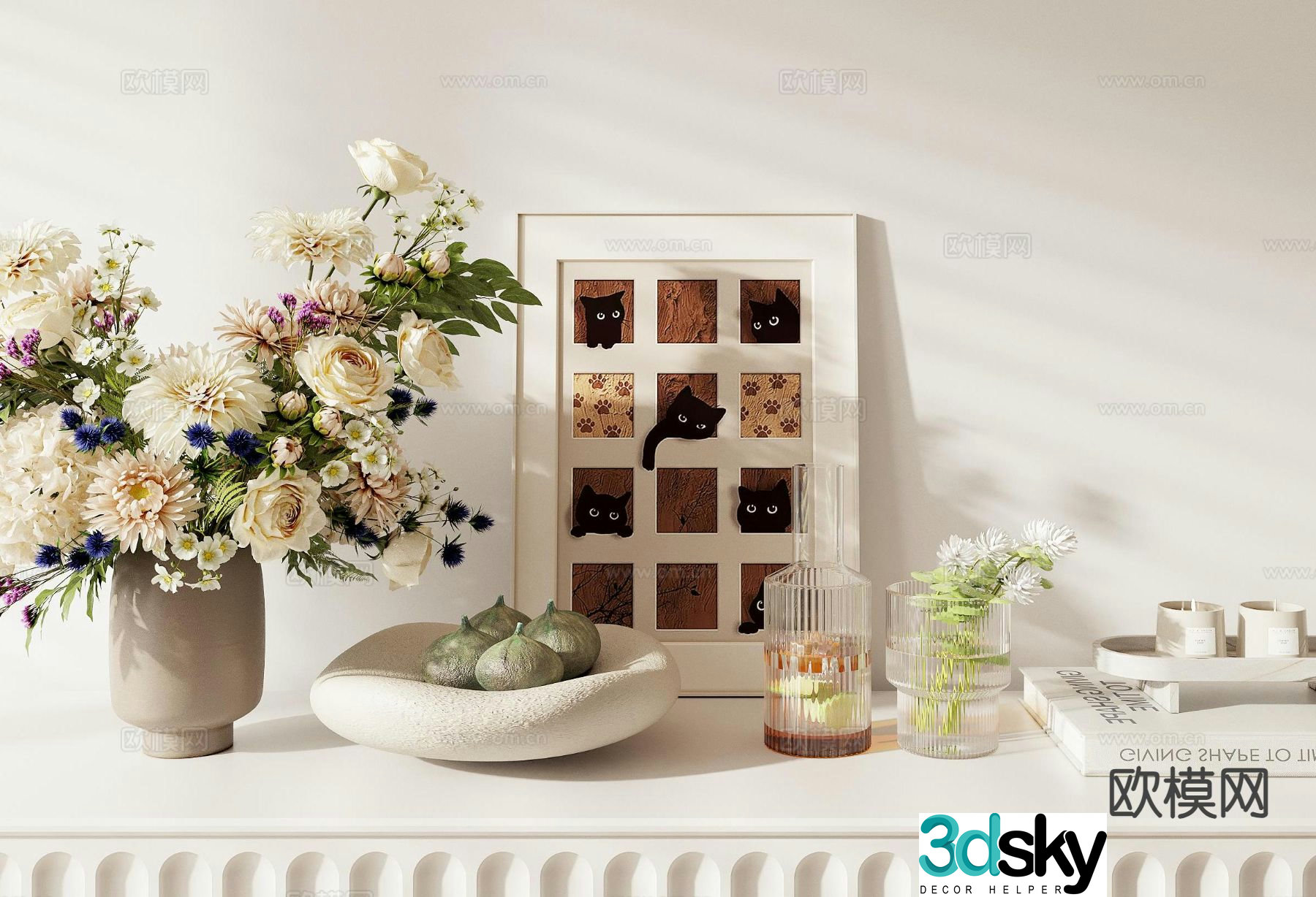 Modern decorations tableware vases hanging paintings 3D model