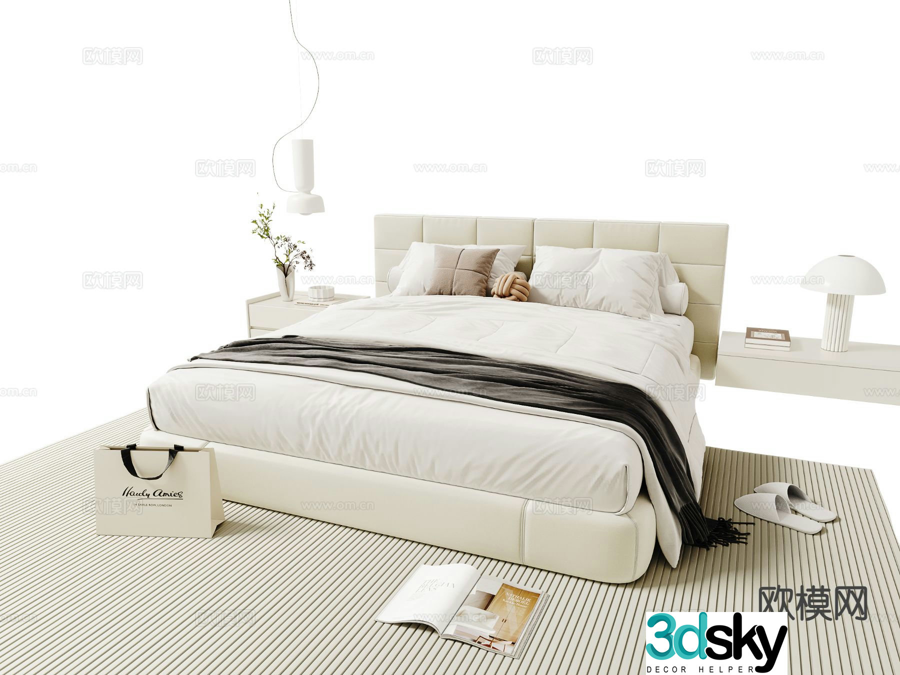 Cream style double bed 3d model