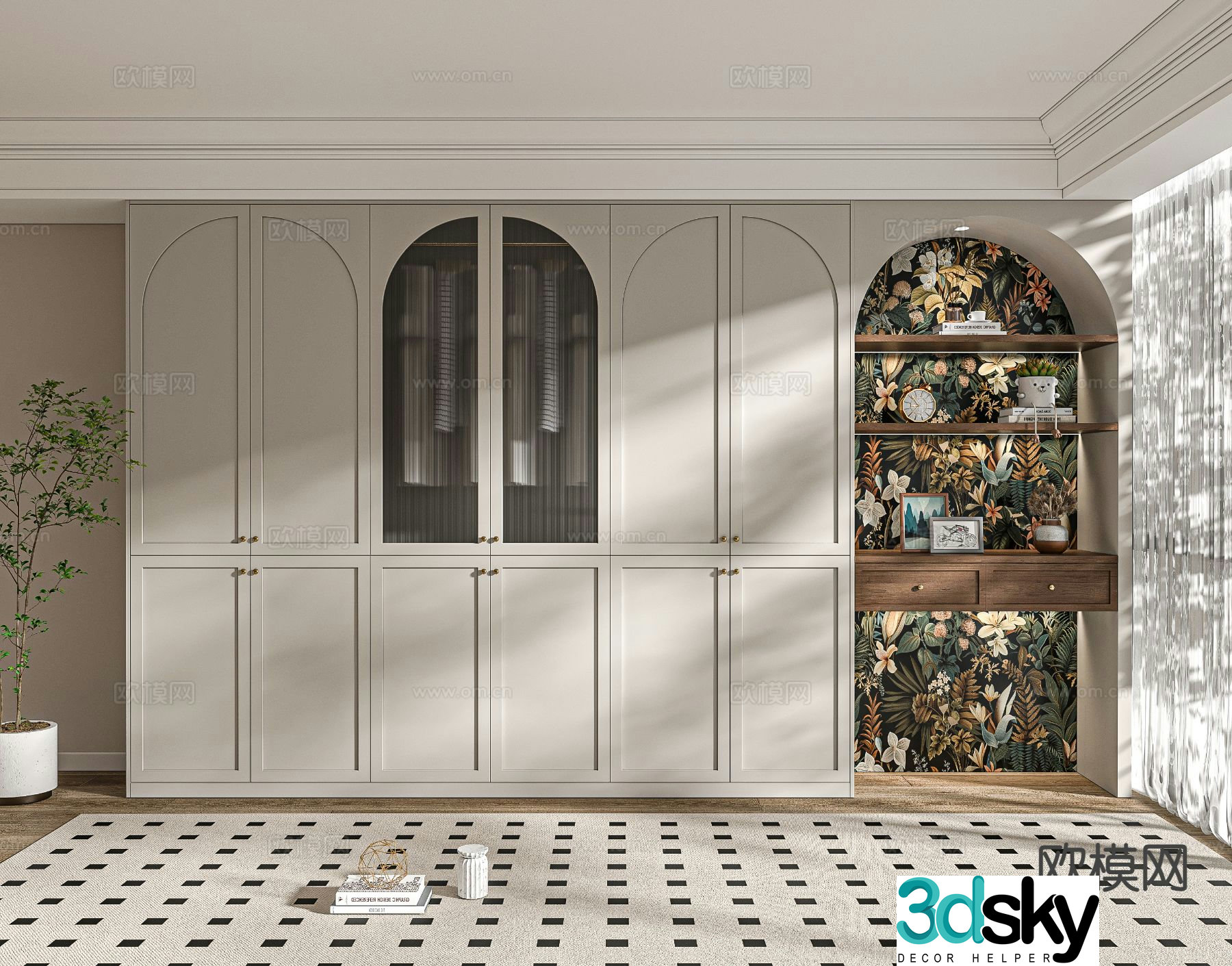 French wardrobe dresser integrated cabinet 3d model