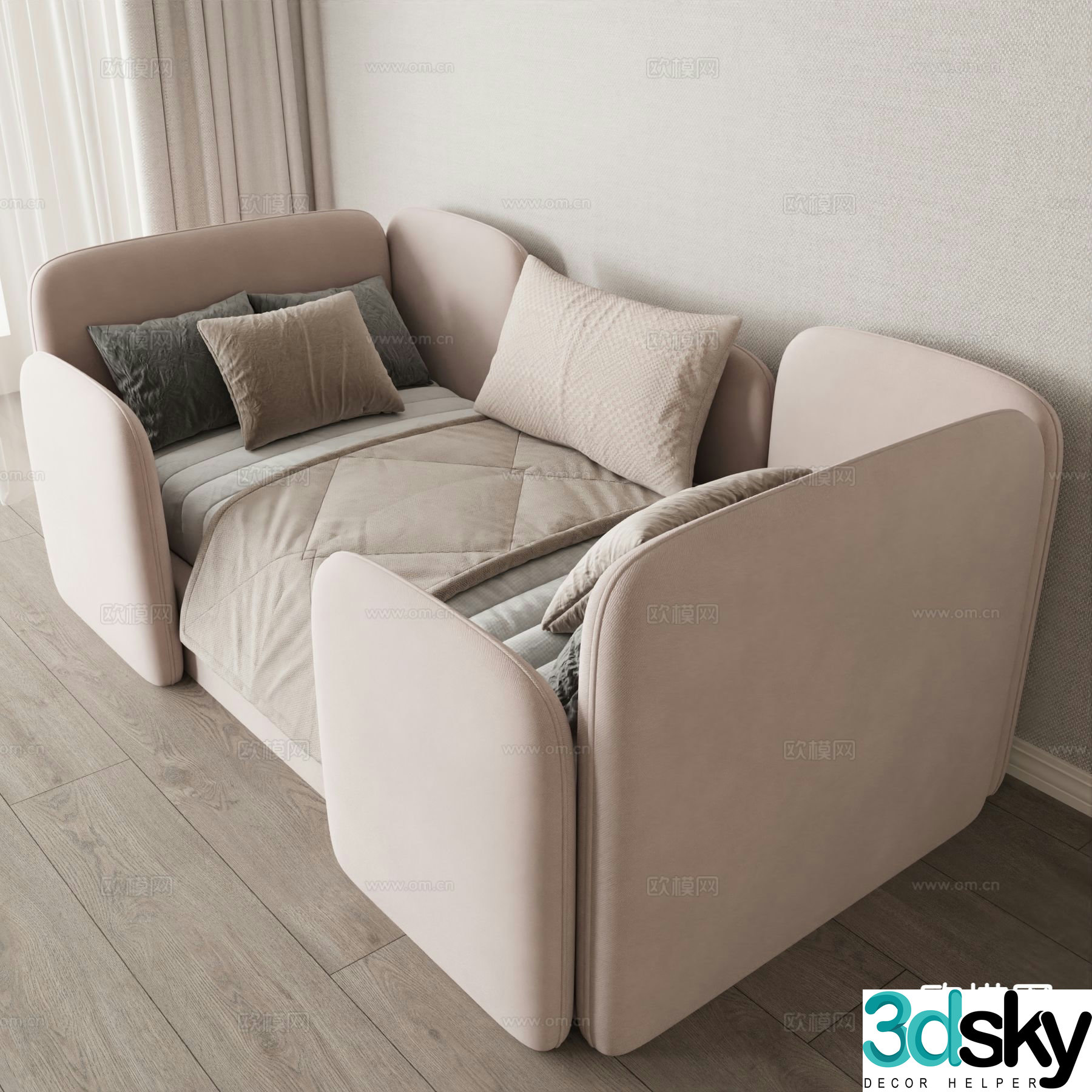 Modern single bed 3d model