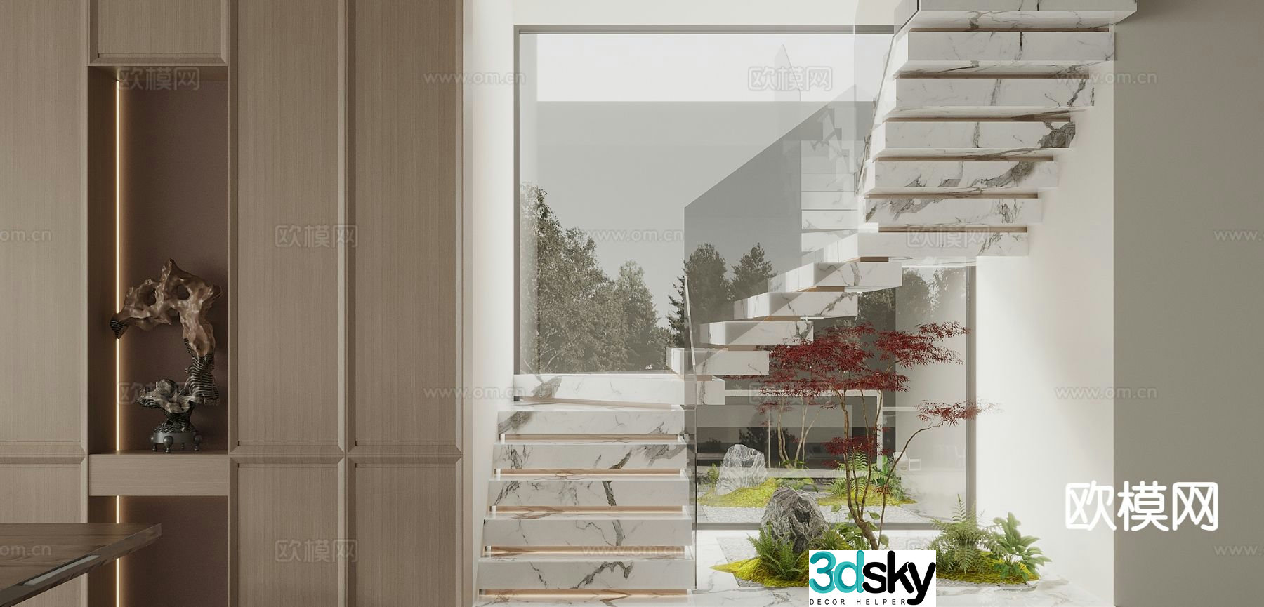 Modern stairwell stair landscaping 3d model
