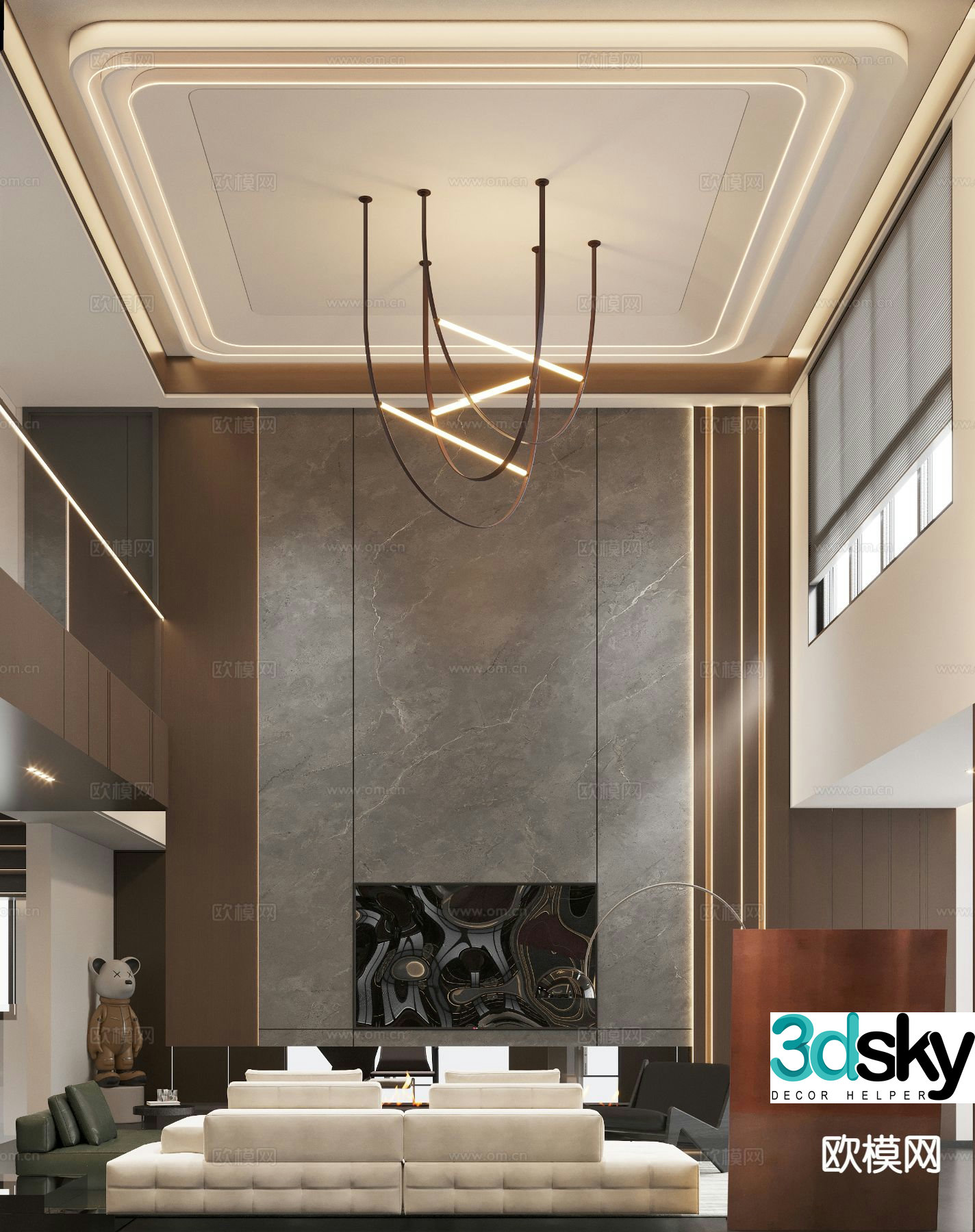 Villa living room villa hollow 3d model