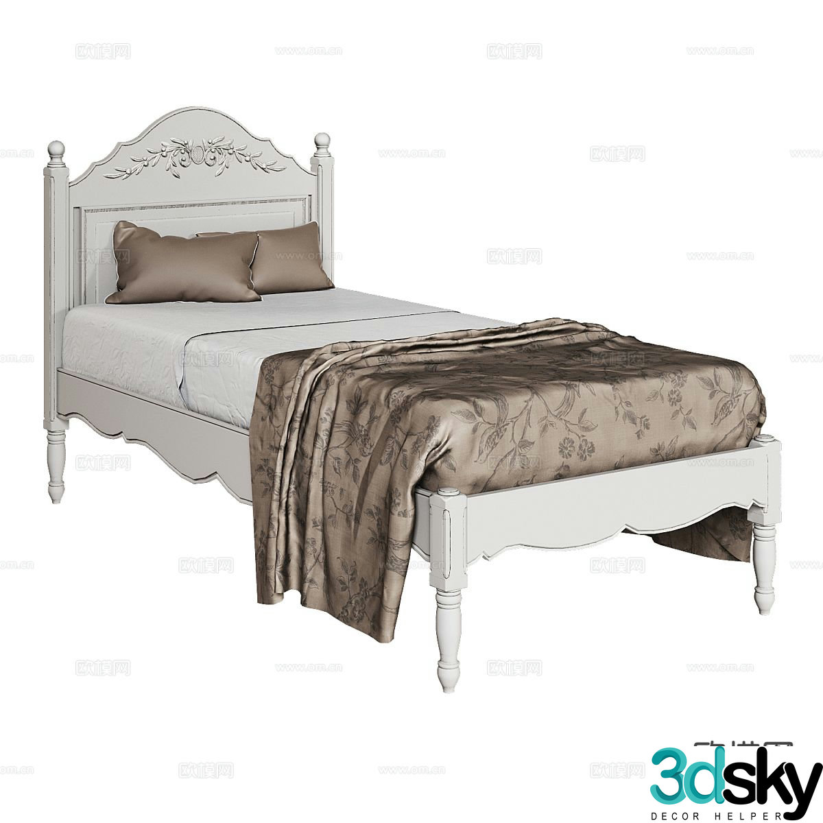French simple single bed 3d model