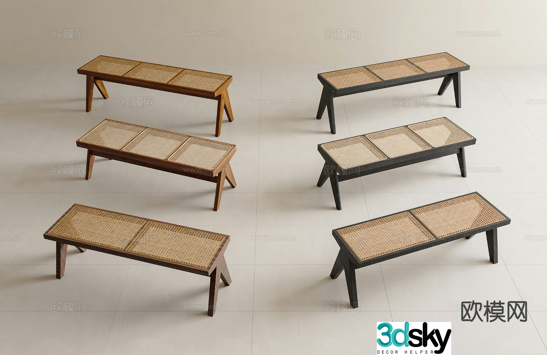 Medieval style stool rattan bench bench 3d model