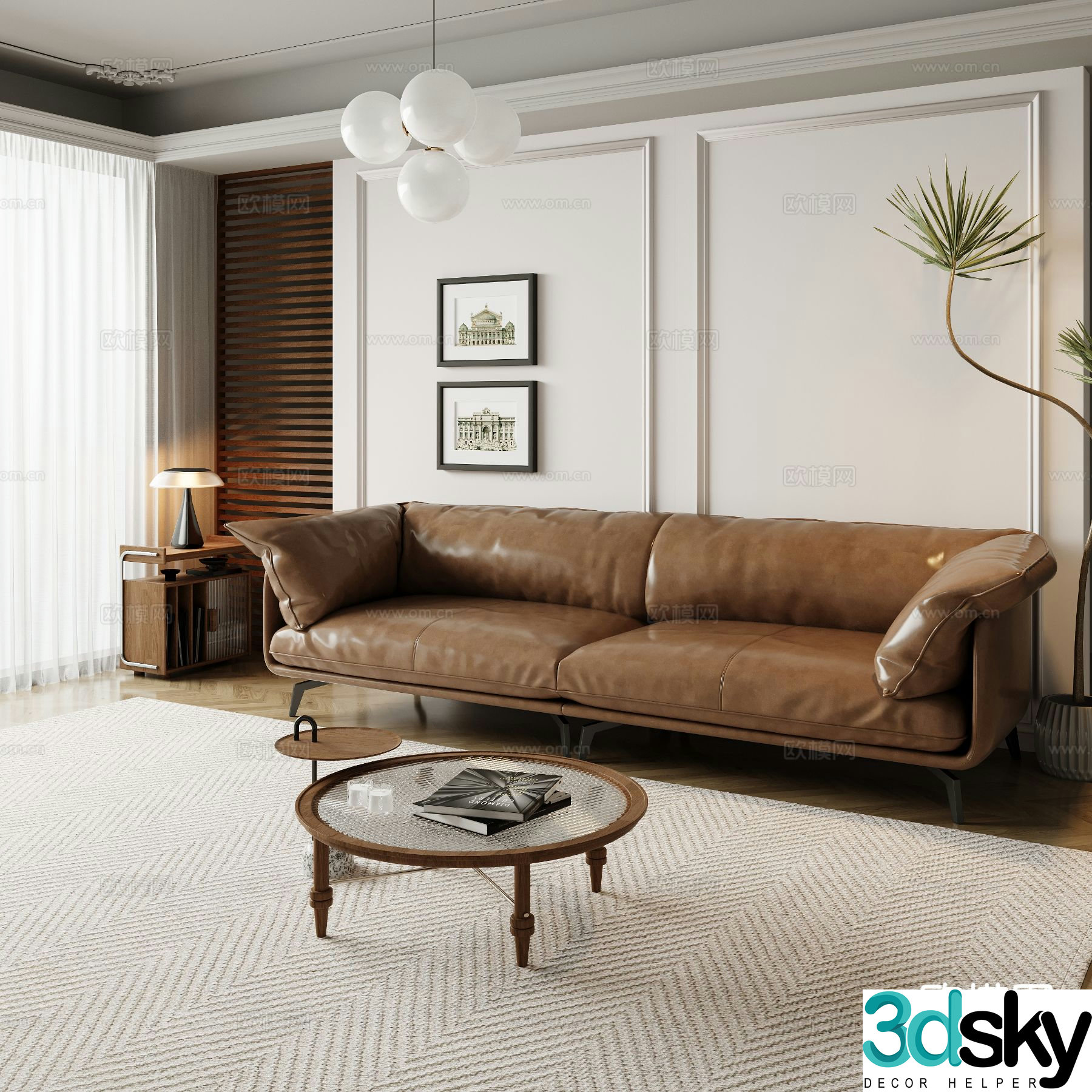 Double sofa leather sofa 3d model