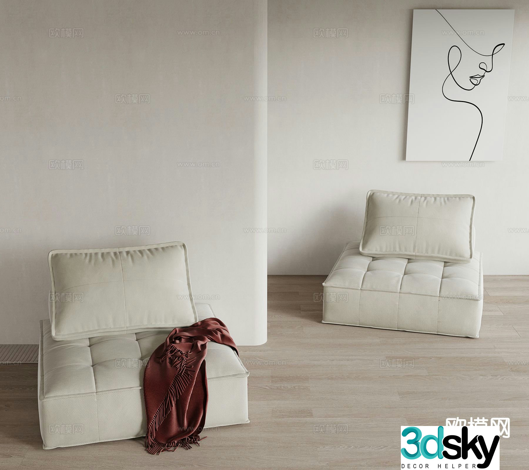 Cream style single sofa 3d model