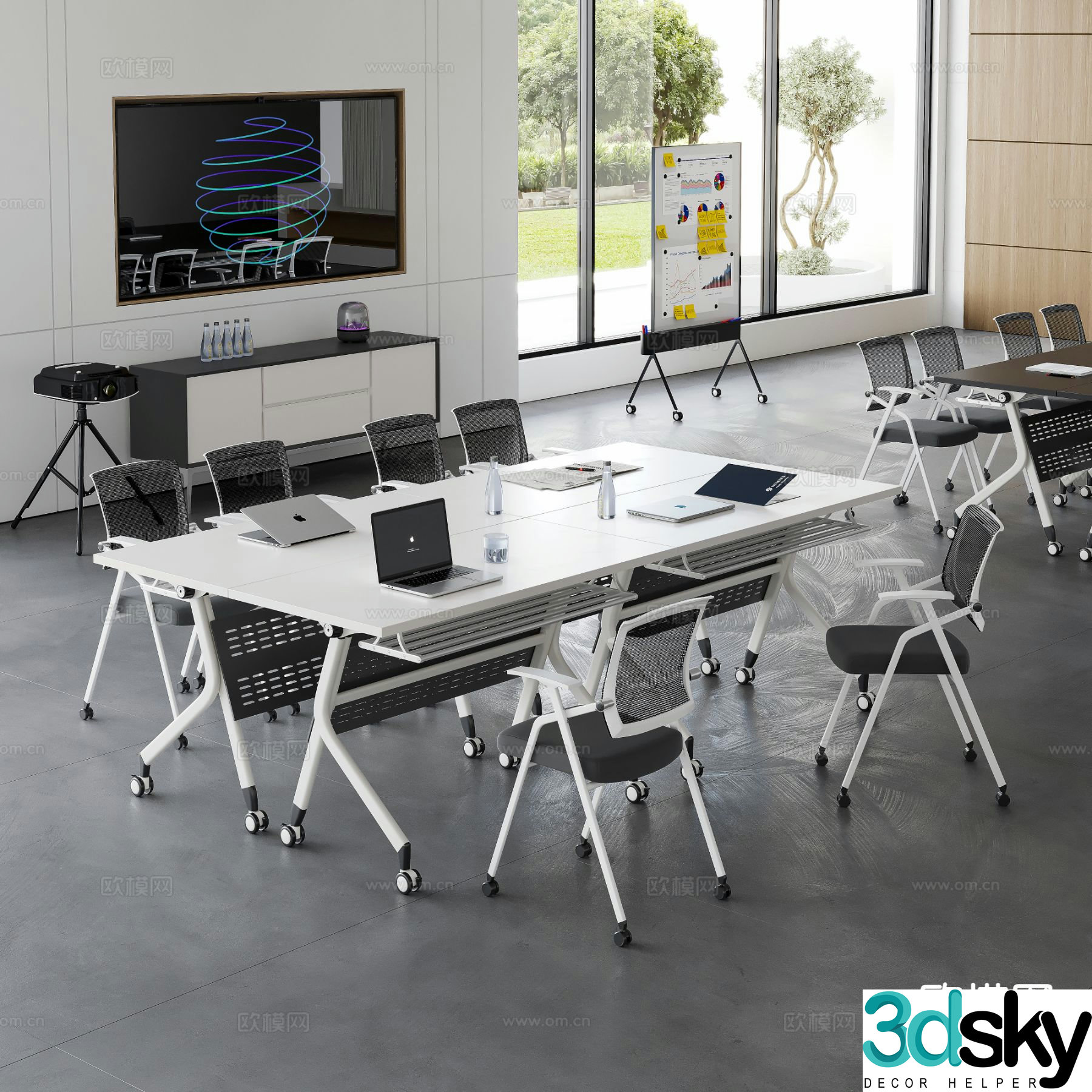 Modern conference table training table office chair movable table 3d model