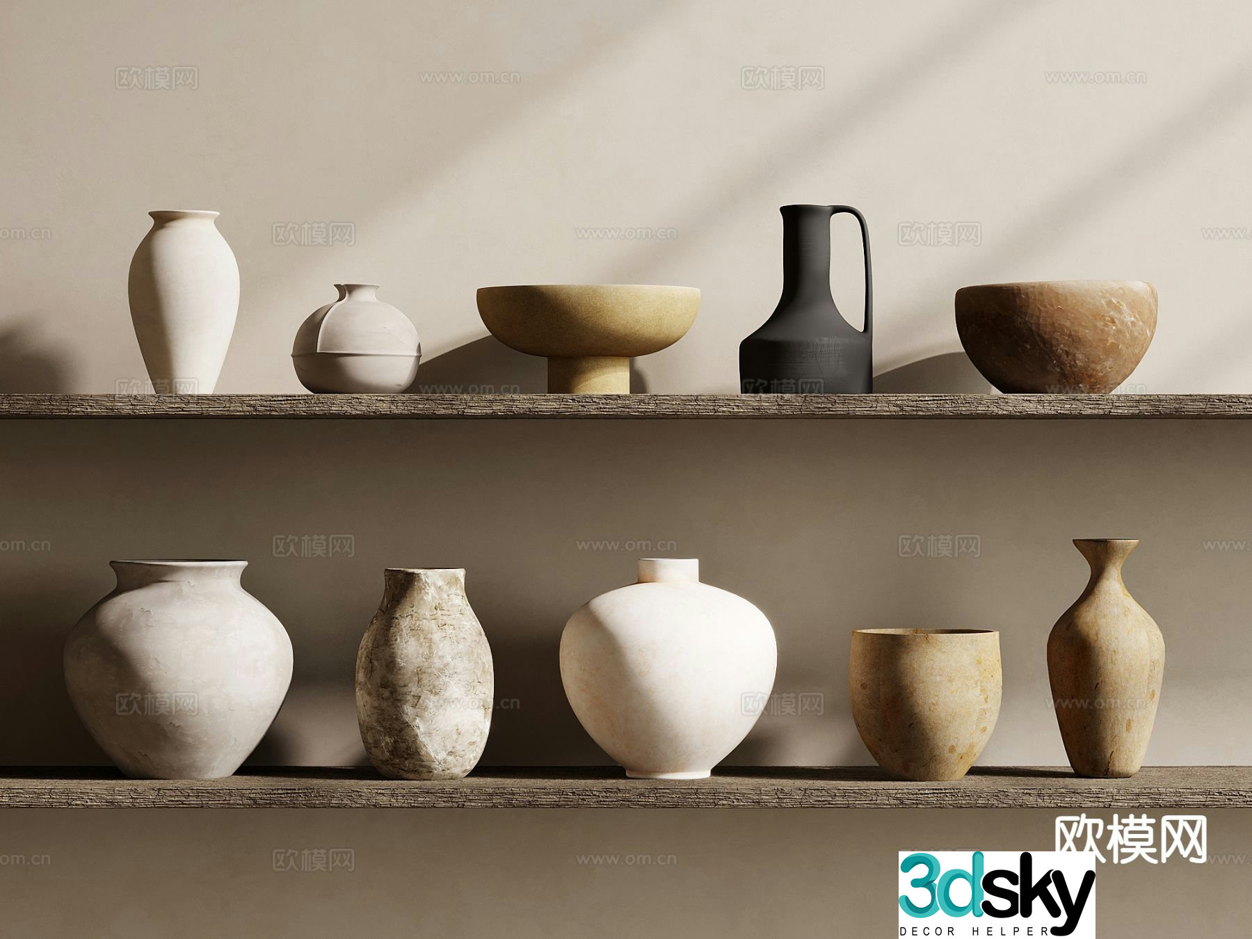 wabi-sabi pottery pot ceramic jar earthen bowl porcelain 3d model
