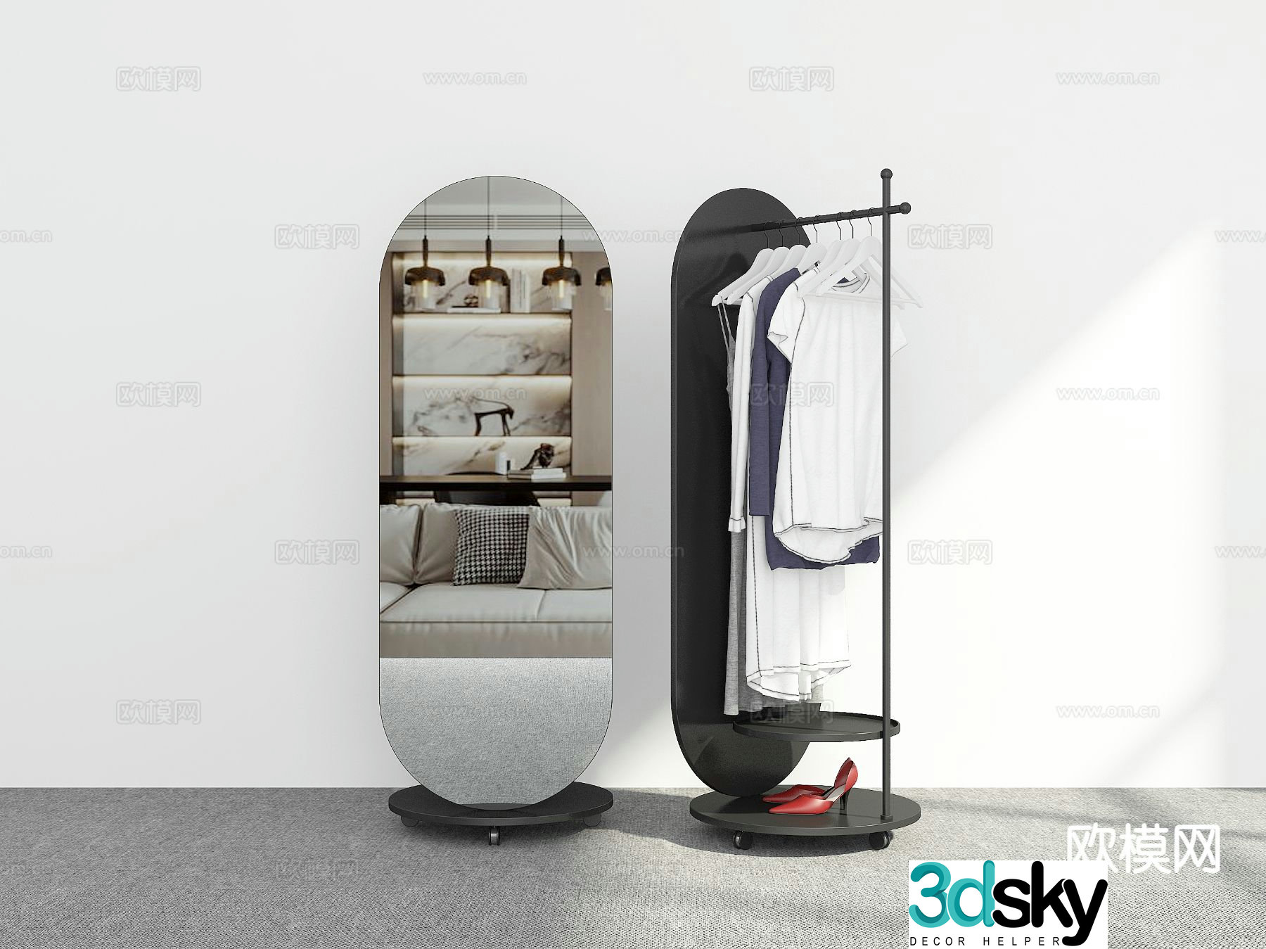 Modern mirror full length mirror clothes hanger 3d model