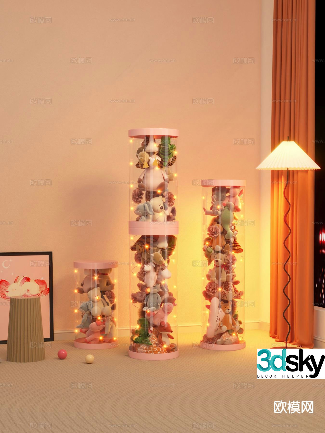 Cream style art installation toy bucket doll storage 3d model