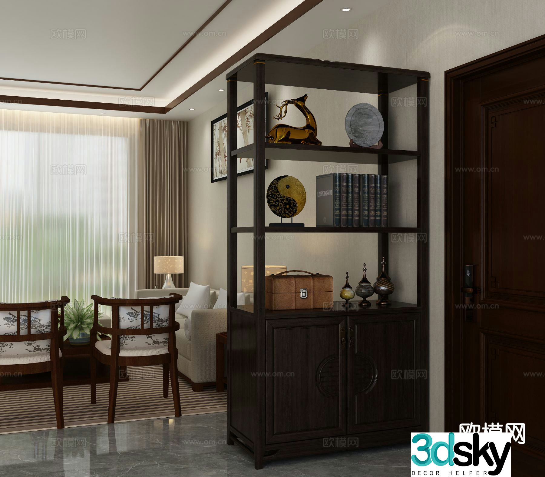 Chinese style entrance cabinet partition cabinet high cabinet 3D model