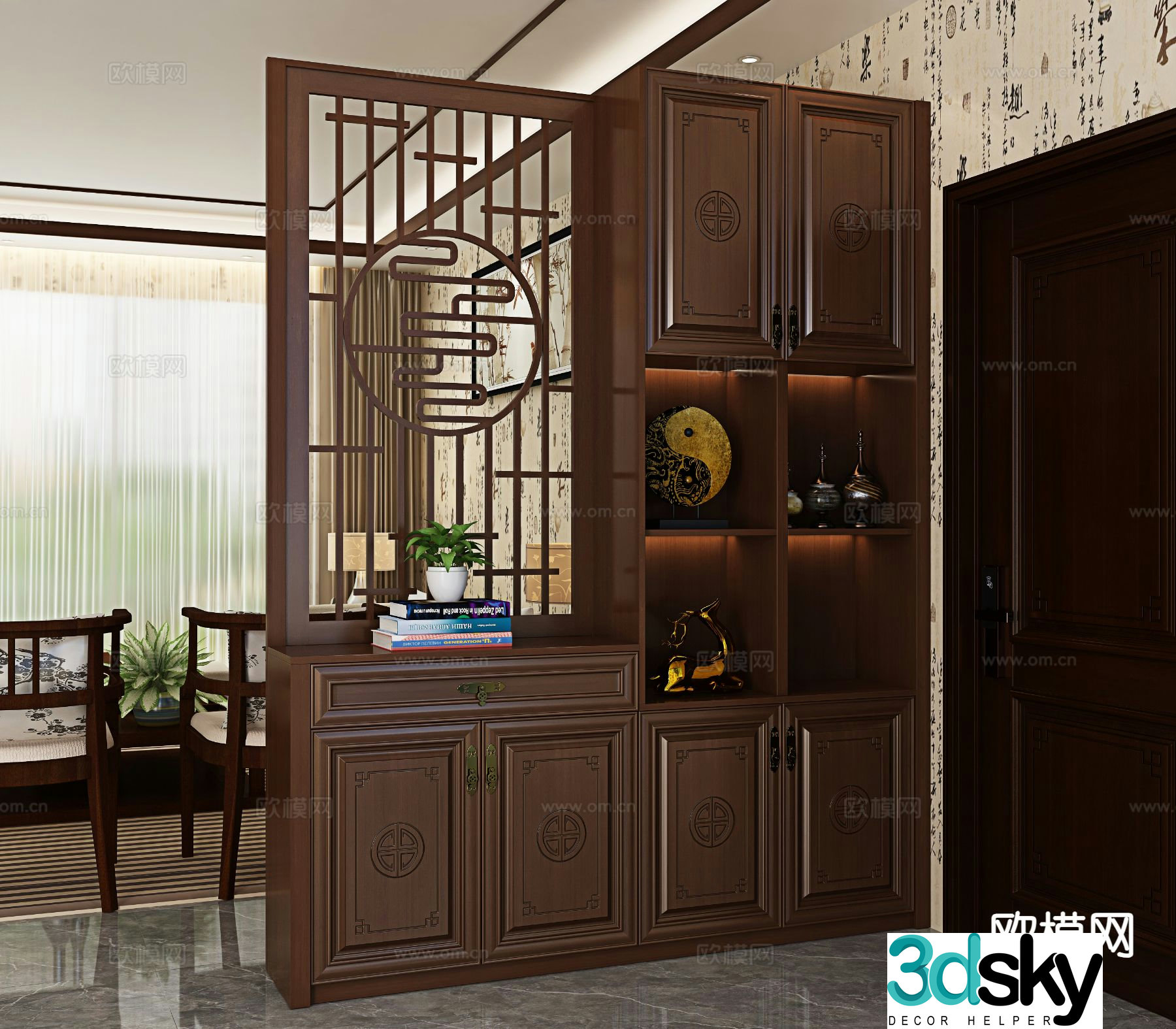 Chinese style partition cabinet and entrance cabinet 3D model